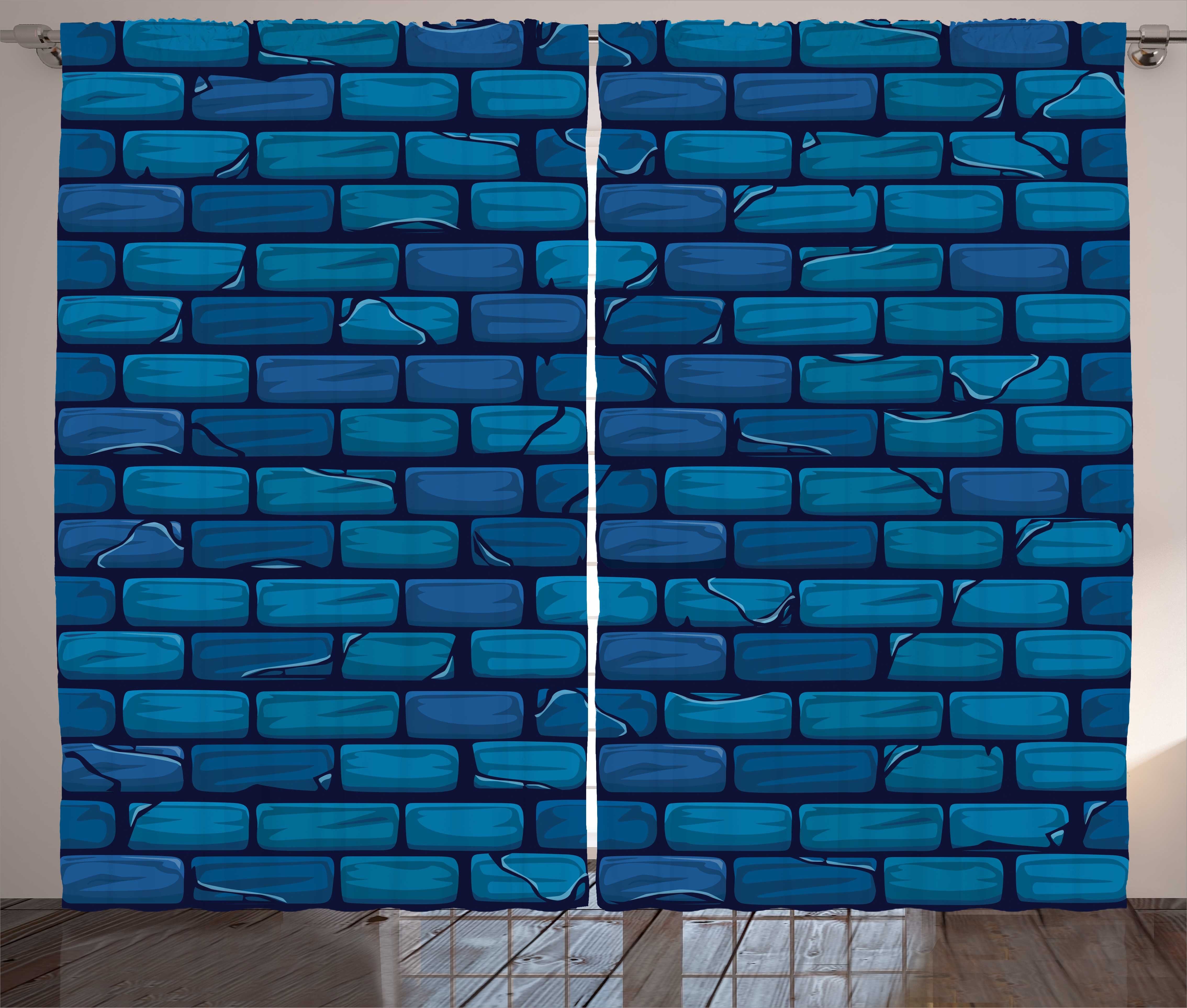 Gardine Schlafzimmer Kräuselband Vorhang mit Schlaufen und Haken, Abakuhaus, Ziegelwand Blau Farbiger Steinmauer