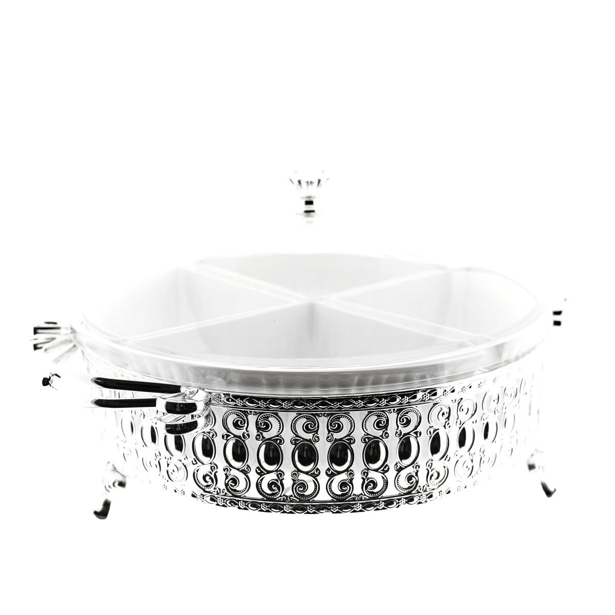 ZELLERFELD Servierschale Set Servierschüssel mit 4 Dipschalen mit Griff und Deckel Silber