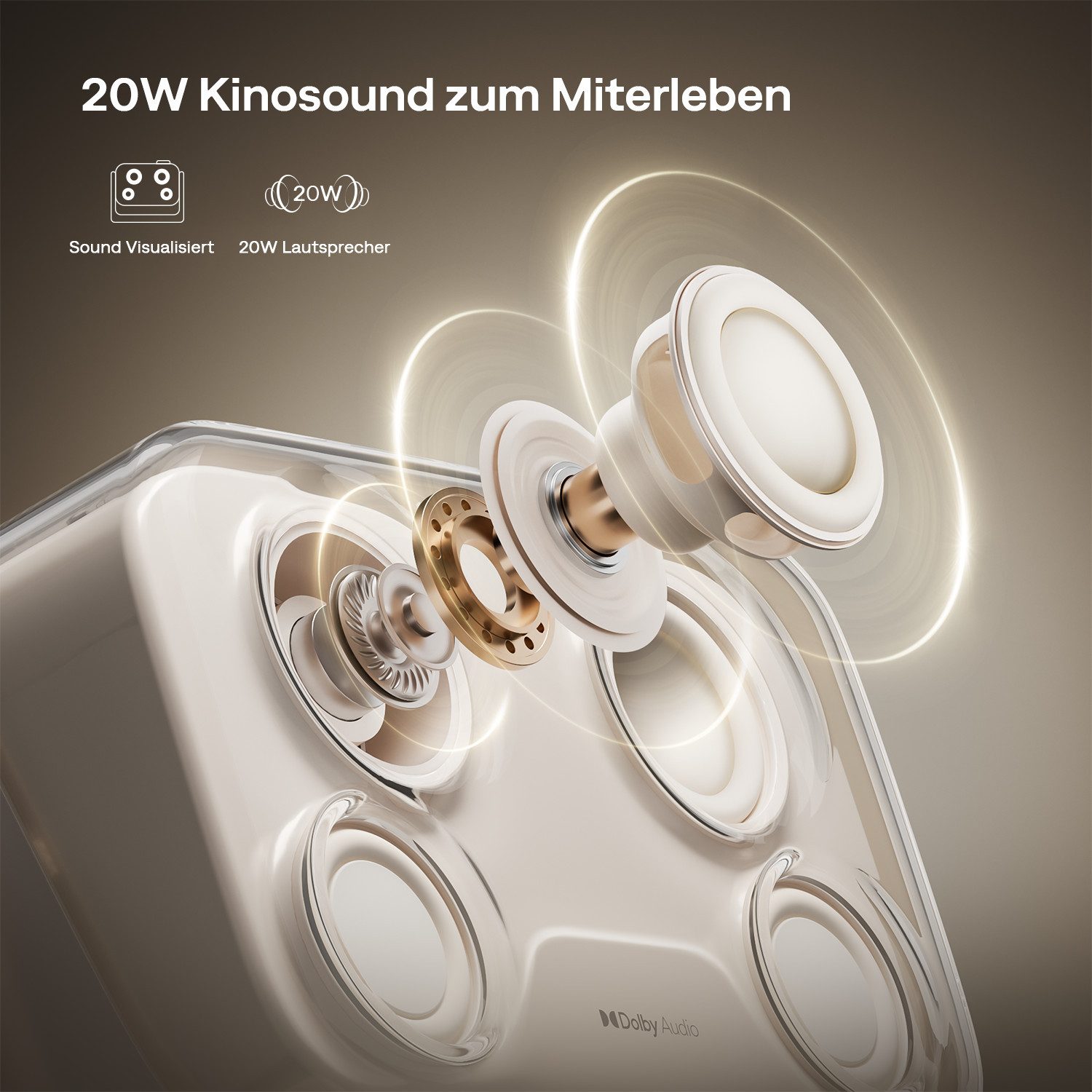 Aurzen BOOM Mini Smart Projektor mit Google TV, 4K Unterstützt Beamer (1000:1, Native 1920x1080 px, 500 ANSI lm, 20W Dolby Audio, Echtzeit-Autofokus und Trapezkorrektur) Cremeweiß
