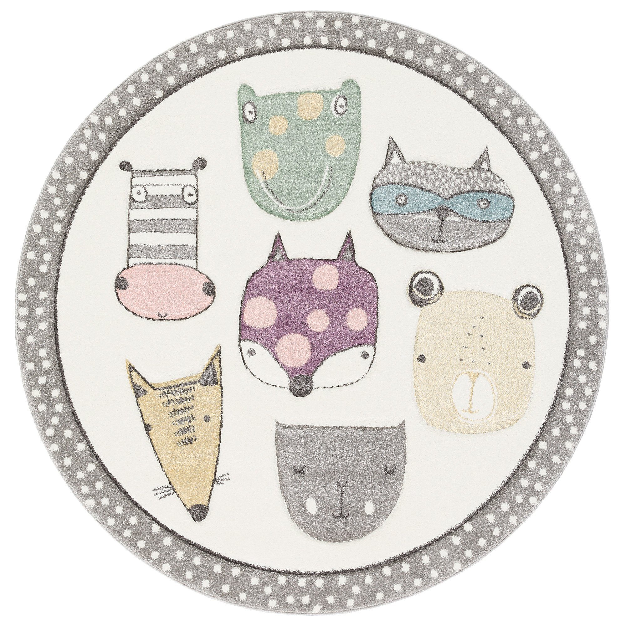 Pergamon Kinderteppich Kinder Teppich Maui Kids Happy Animals Bunt Rund, Rund, Höhe: 13 mm