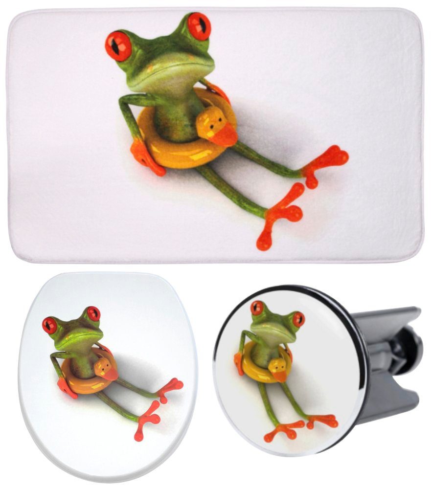 Komplett-Set, bestehend Waschbeckenstöpsel WC-Sitz, Badteppich tlg., und 3 Froggy, aus Sanilo Badaccessoire-Set