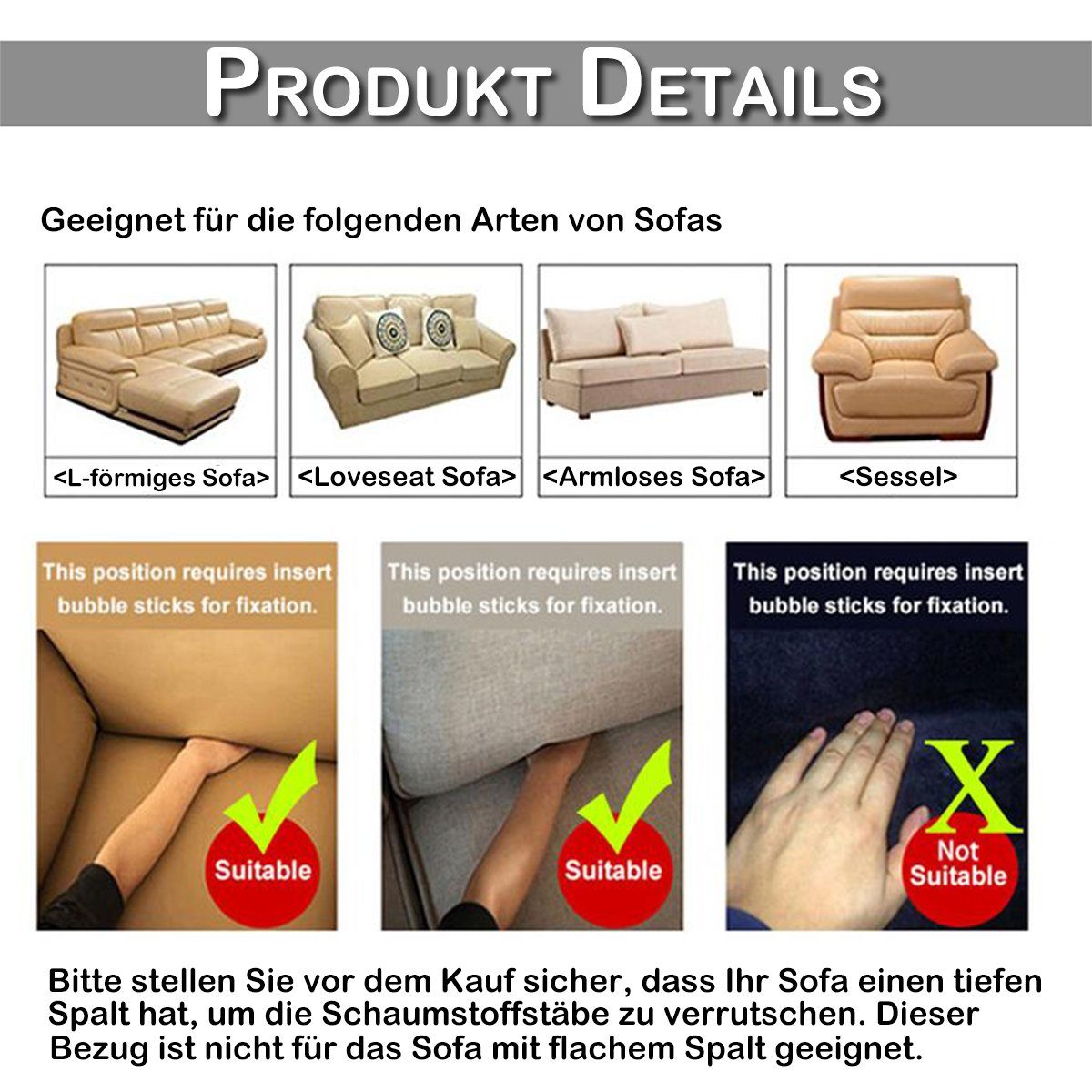 L-Form Bedruckt, U-Form elastisches, Sofa Sofahusse Sofa, Hellgrau Rosnek, für Armlehnen Möbelschutz