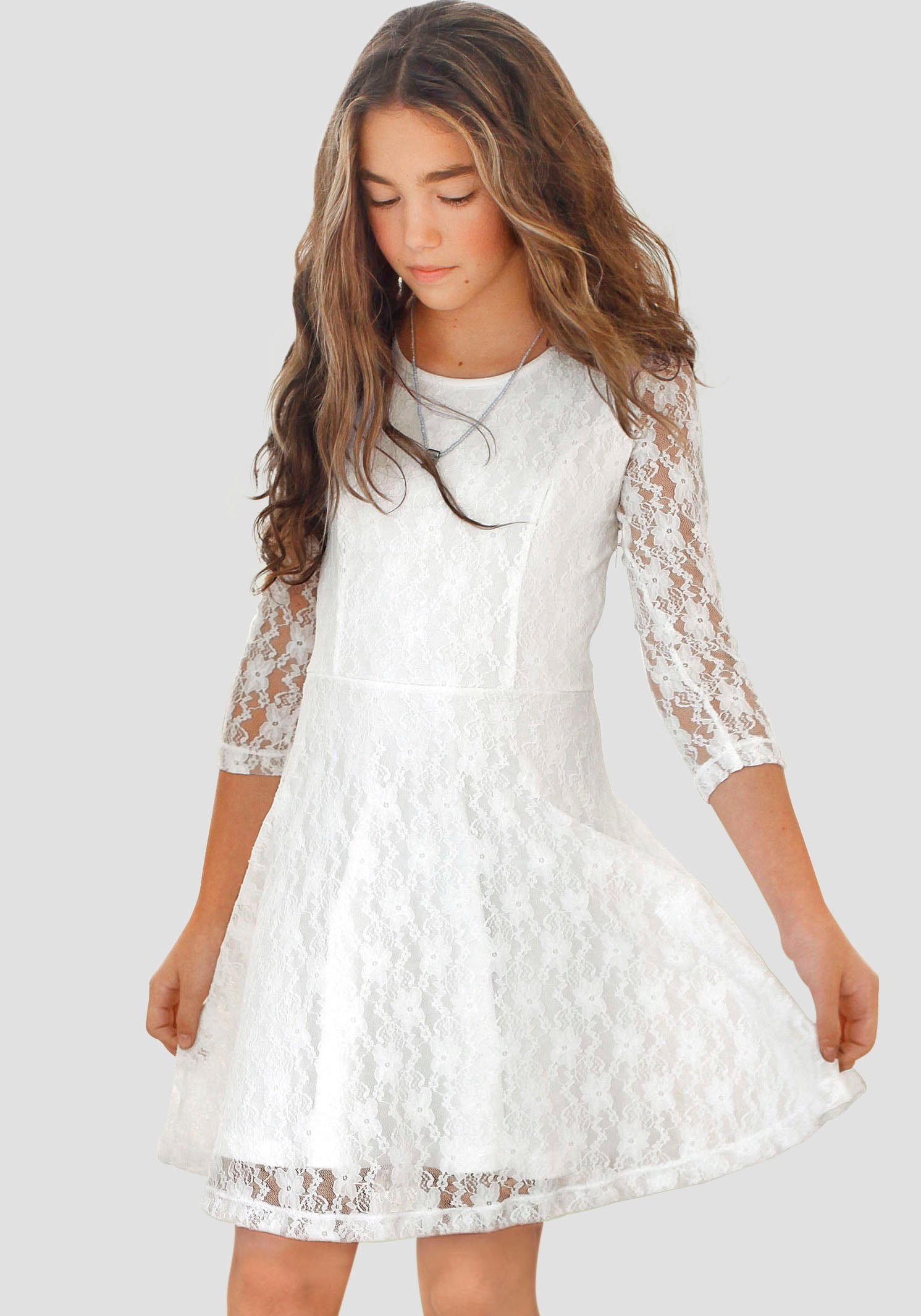 KIDSWORLD Jerseykleid - Spitzenkleid festliche Anlässe, knielang, aus Spitze und Jersey, 3/4-Ärmel