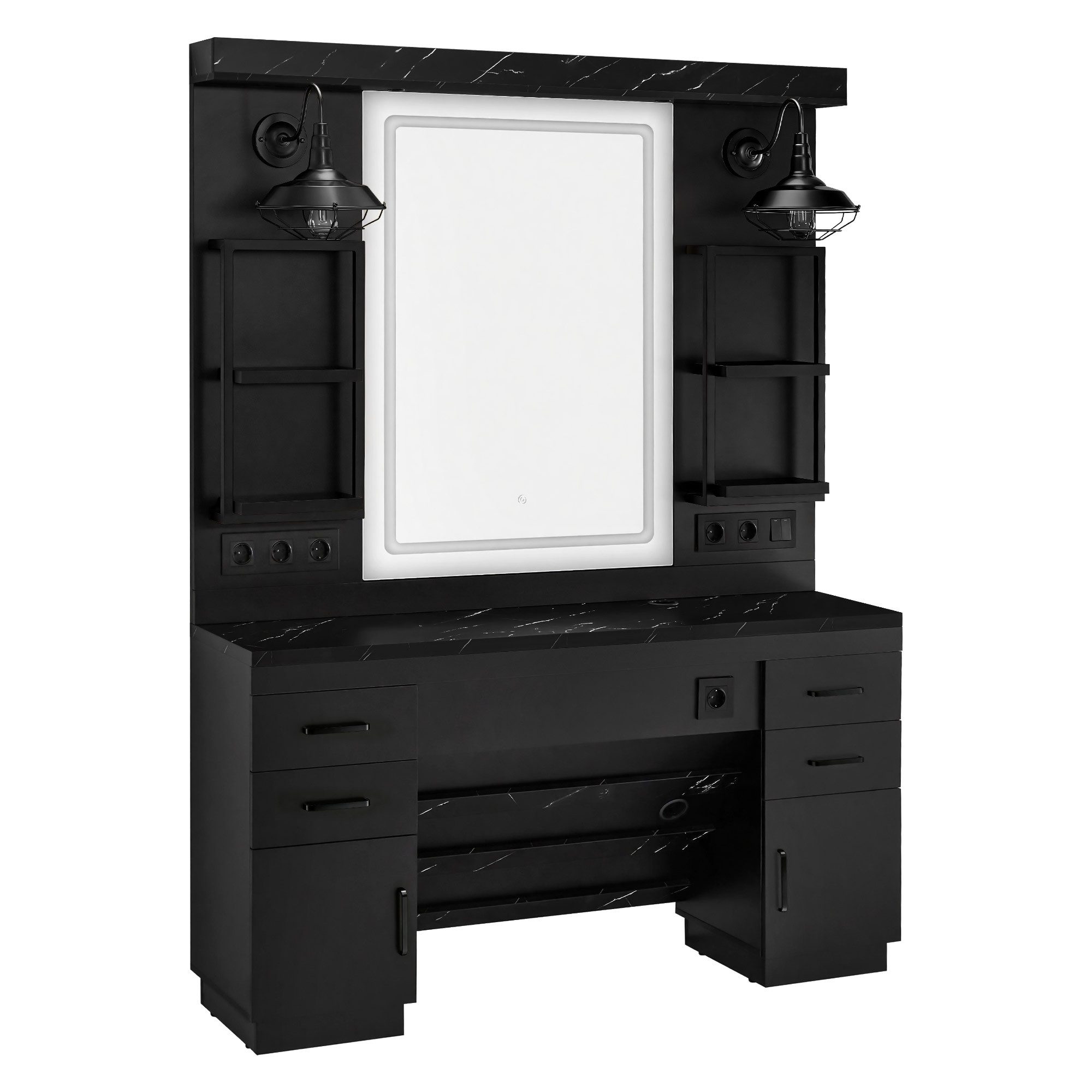 Barberpub Spiegelschrank BarberPub Friseurplatz mit 4 Schubladen, Spiegelschrank Holz 3187