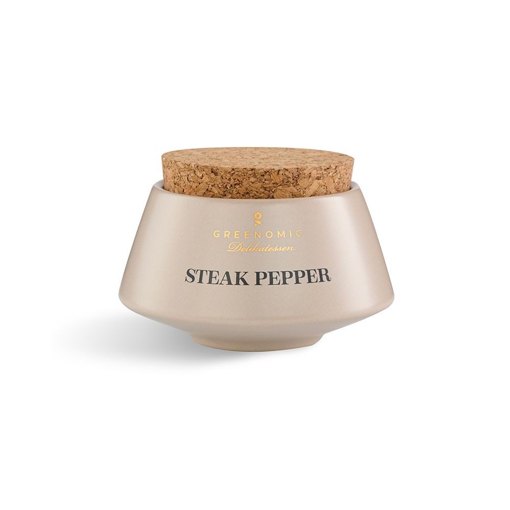 Greenomic Gewürzbehälter Keramik Gewürzschale Japanischer Stil mit 40g Steak Pfeffer, mit Korkverschluss