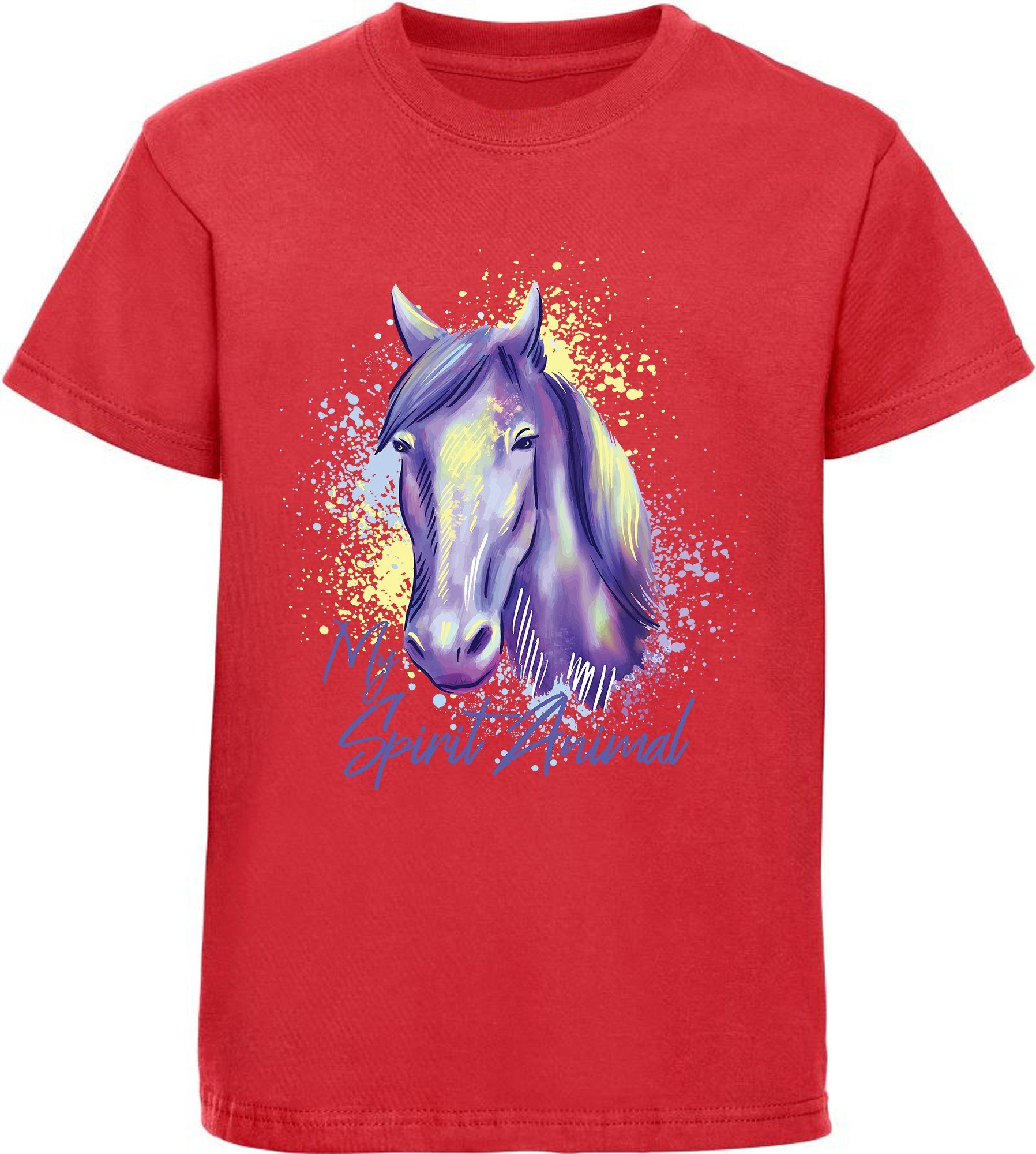 MyDesign24 Print-Shirt bedrucktes Mädchen T-Shirt gemalter Pferdekopf Baumwollshirt mit Aufdruck, i158 rot
