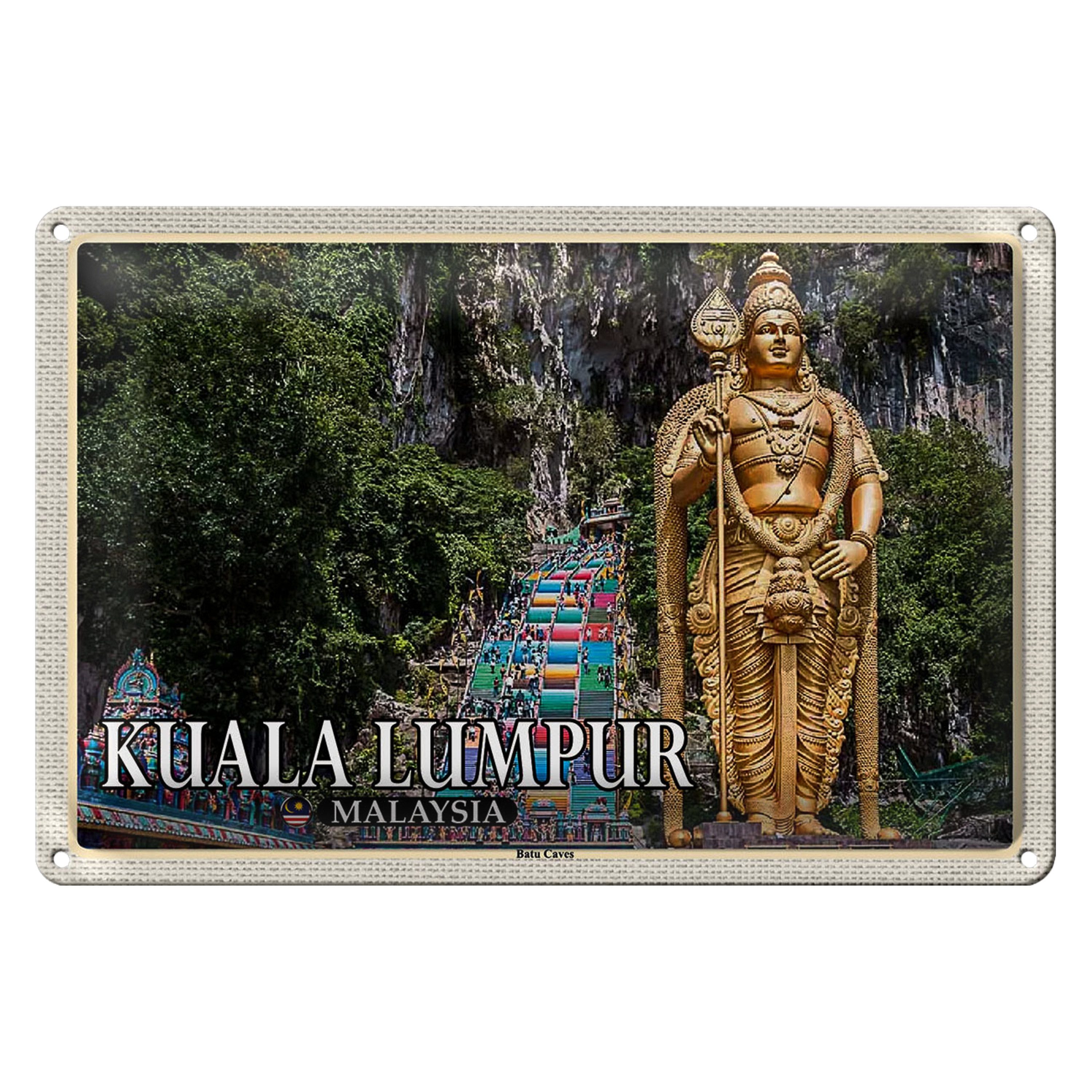 Roomando Metallschild Blechschild Reise 30x20cm Kuala Lumpur Malaysia Batu Caves