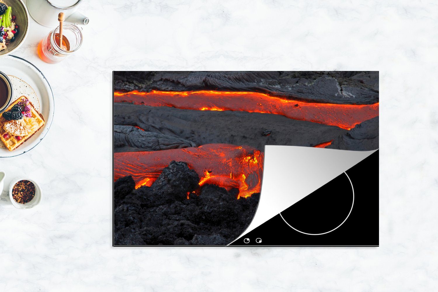 Herdblende-/Abdeckplatte Induktionskochfeld Lava, die Ceranfeldabdeckung cm, und tlg), Rote küche, Schutz Vinyl, für heiße MuchoWow (1 81x52