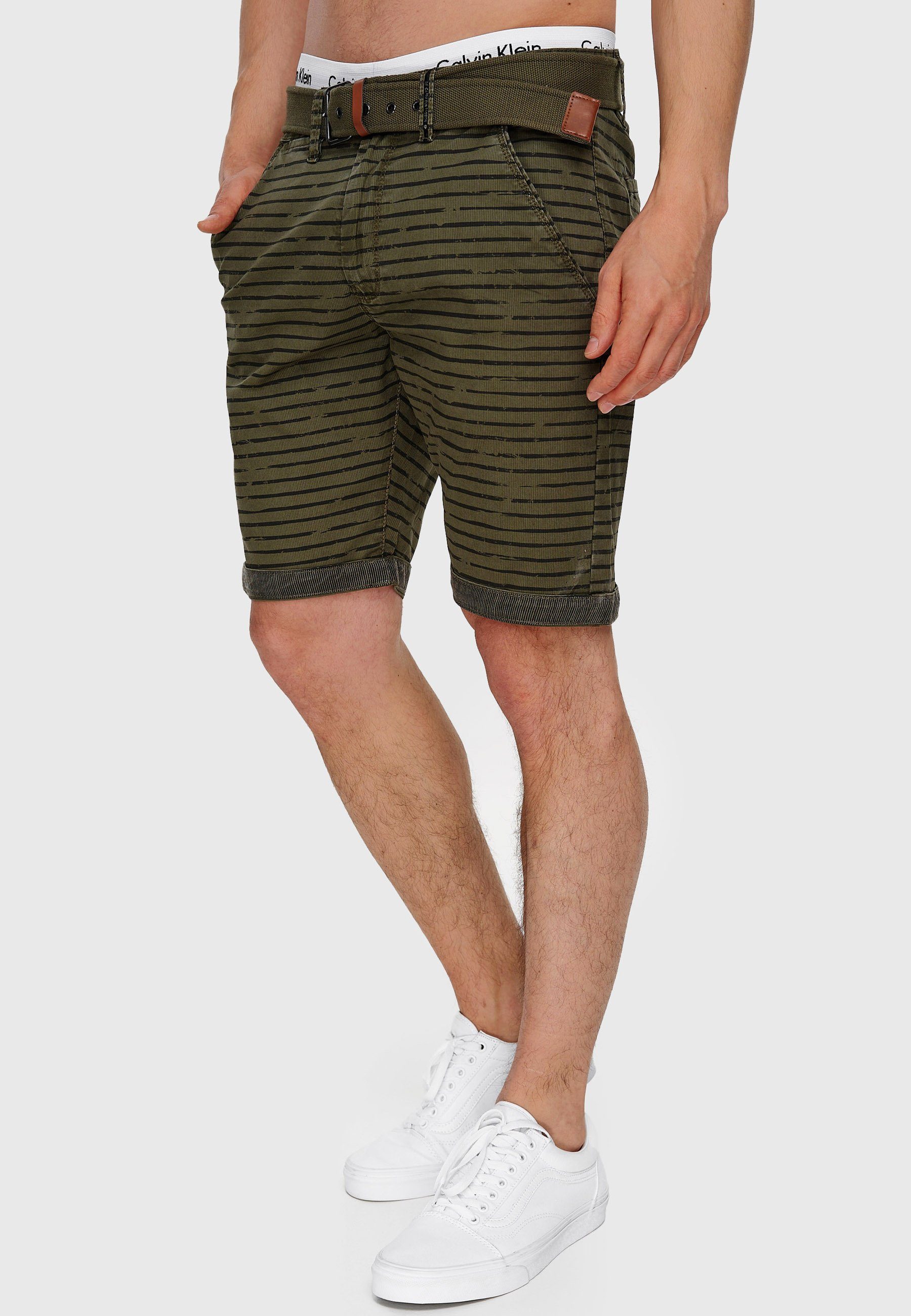 Indicode Chinoshorts Herren Arroyo Chino Shorts Herrenshorts mit auffälligem Streifenmuster