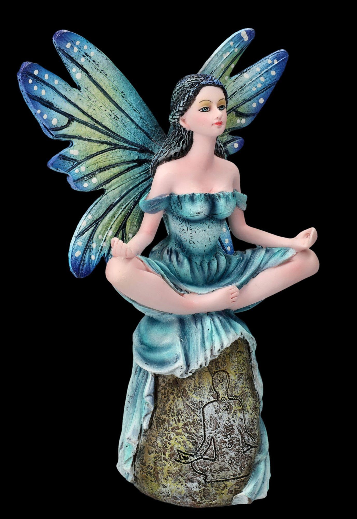 Figuren Shop GmbH Fantasy-Figur Elfen Figur meditiert auf Stein - Fantasy Dekoration Dekofigur Yoga