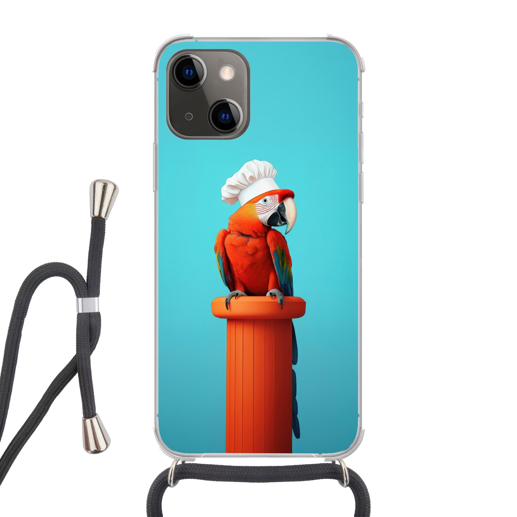 MuchoWow Handyhülle für Apple iPhone 13 Mini Ara - Kochmütze - Sockel - Lustig, Tragbare Handyhüllen mit Kette zum umhängen, Handykette Handyband