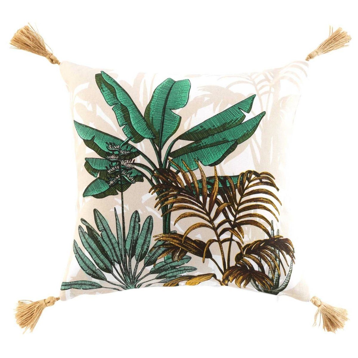 Macosa Home Dschungel Reissverschluss quadratisch, weiß Dekokissen Zierkissen Dekokissen, 40x40cm Füllung gold inkl. Motiv grün modern