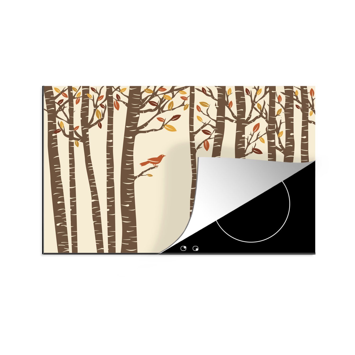 MuchoWow Herdblende-/Abdeckplatte Herbst - Vogel - Illustration, Vinyl, (1 tlg), 81x52 cm, Induktionskochfeld Schutz für die küche, Ceranfeldabdeckung