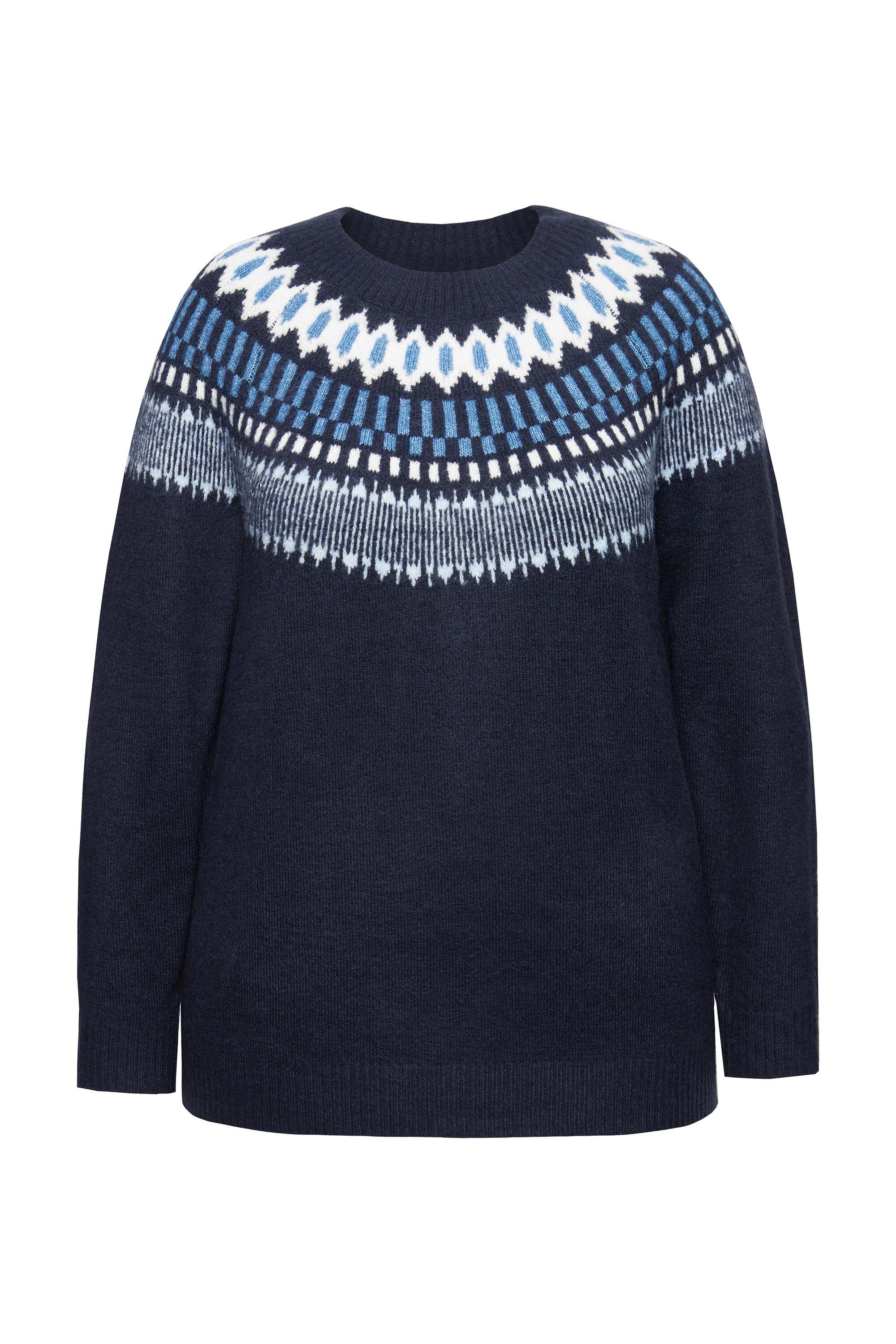 Ulla Popken Strickpullover Norweger-Pullover Rundhals Langarm günstig online kaufen