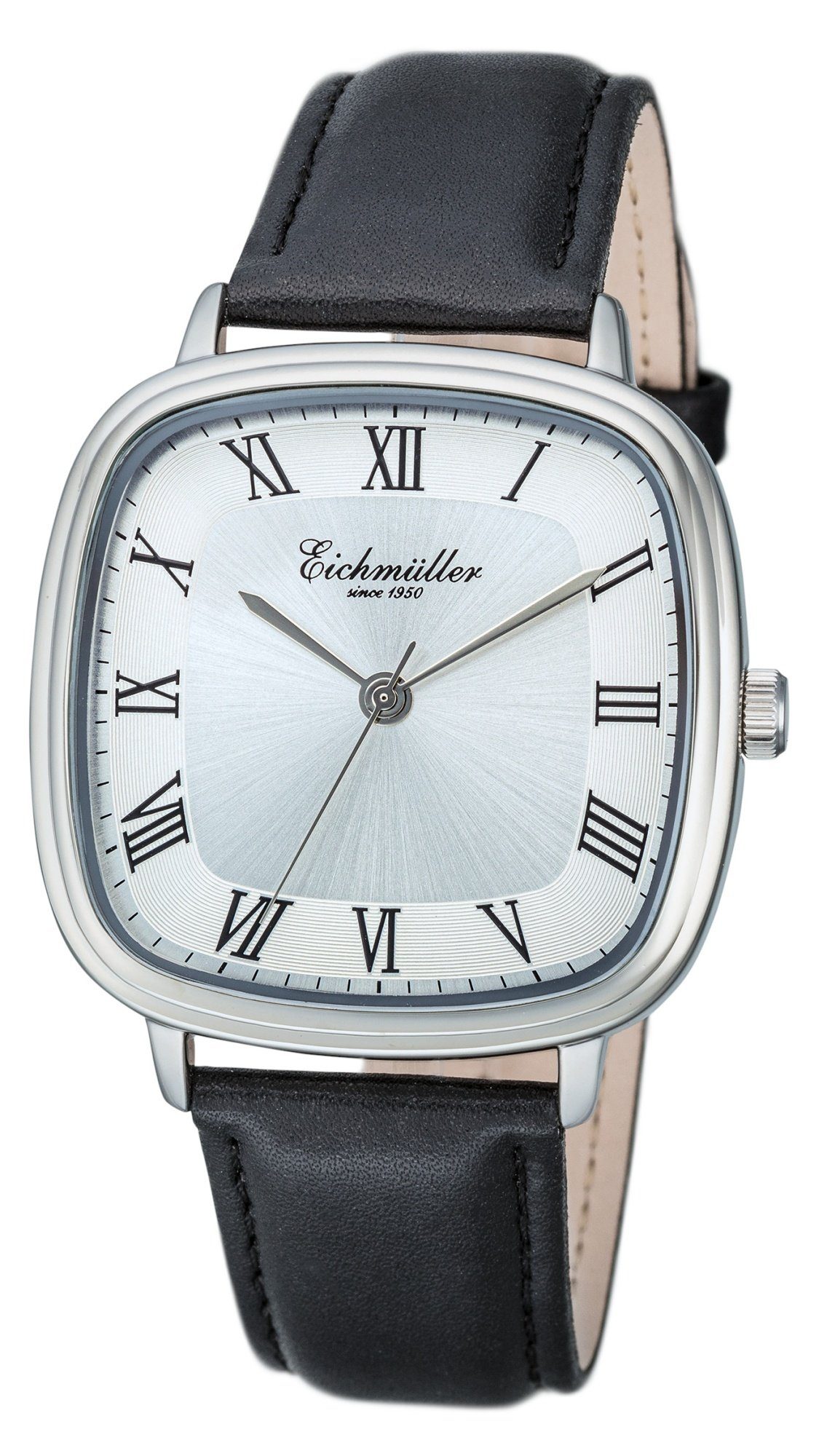 Eichmüller Quarzuhr Herrenuhr RE1143 Silberfarben Kunstlederband Schwarz 39 mm