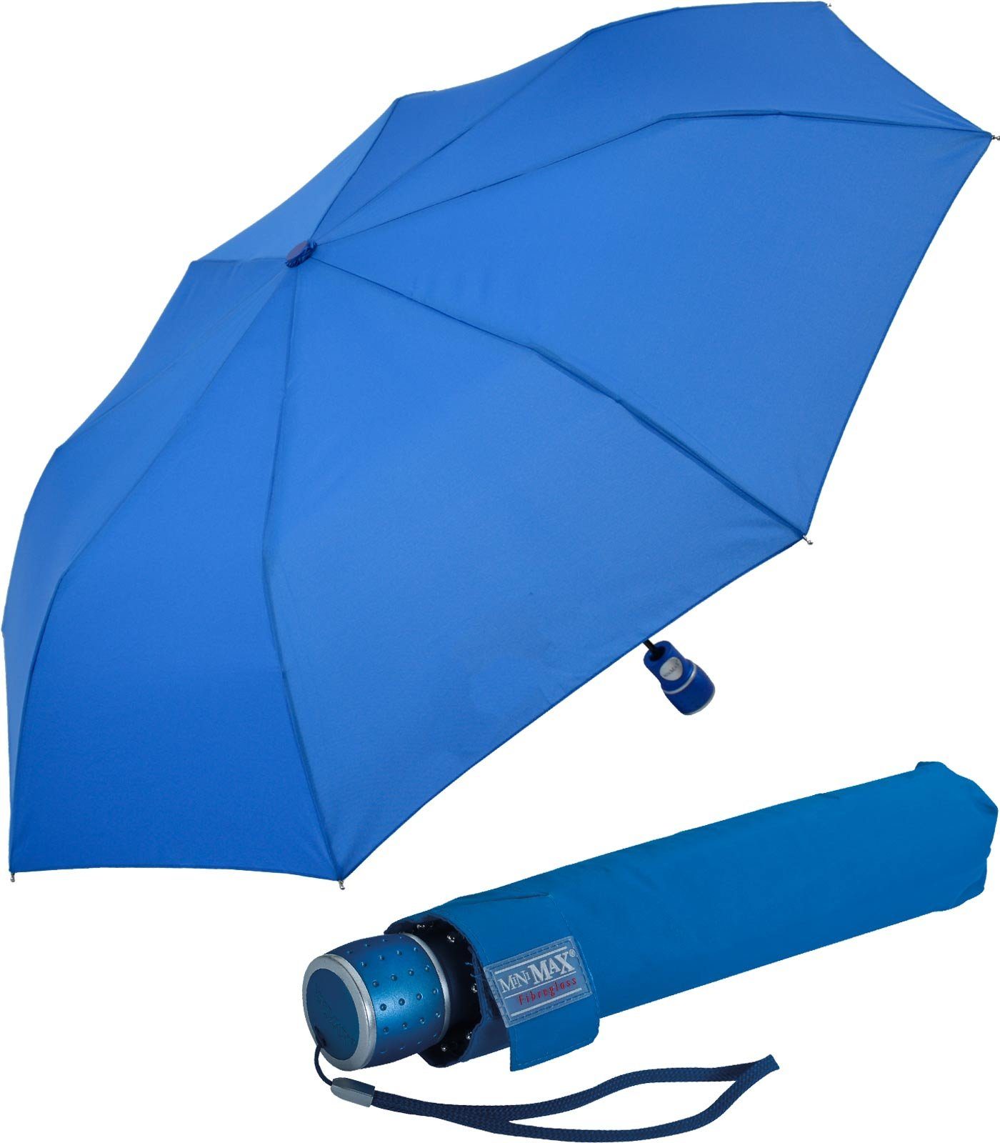 Impliva Taschenregenschirm miniMAX® mit Auf-Automatik windsicher uni, der zuverlässige Begleiter royal-blau