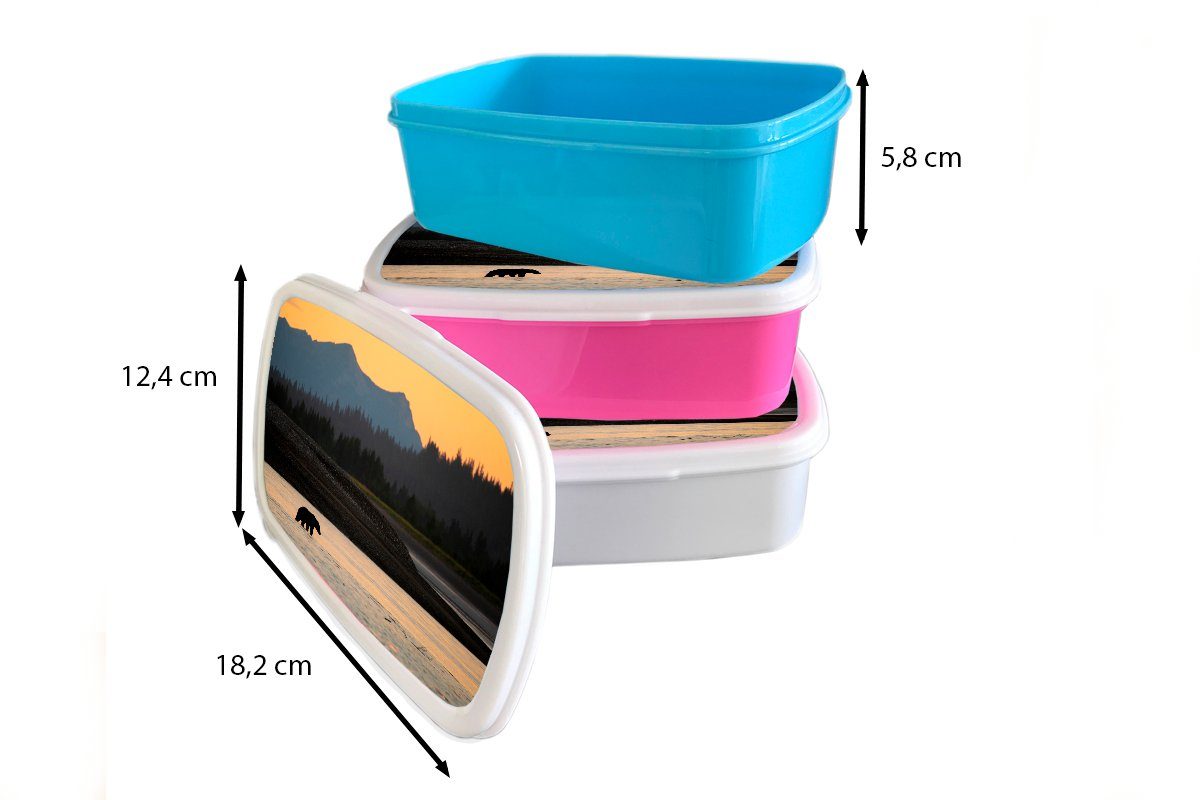 Kunststoff Kunststoff, Wald Lunchbox rosa Bär Kinder, Snackbox, - Himmel, Erwachsene, Mädchen, Brotbox (2-tlg), für Brotdose MuchoWow -