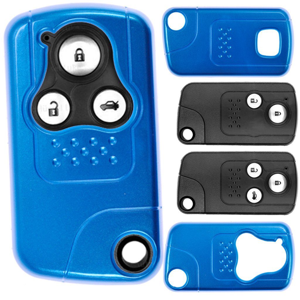 mt-key Schlüsseltasche Autoschlüssel Hardcover Schutzhülle Metallic Blau, für Honda Civic Jazz CR-V KEYLESS SMARTKEY