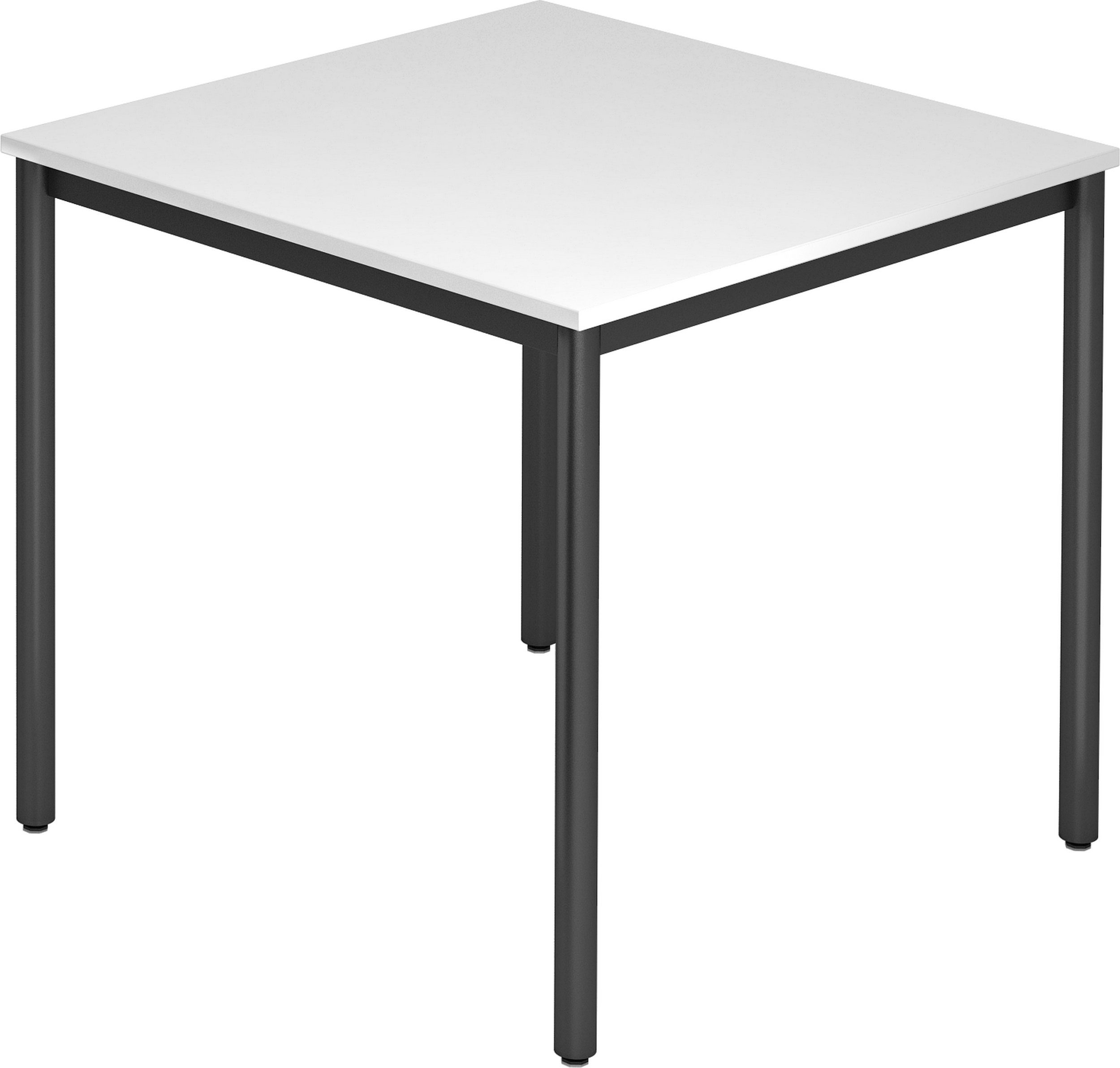 bümö Konferenztisch Besprechungstisch Serie-D, Quadrat: 80x80 cm - Dekor: Weiß - Gestell: Rundrohr schwarz