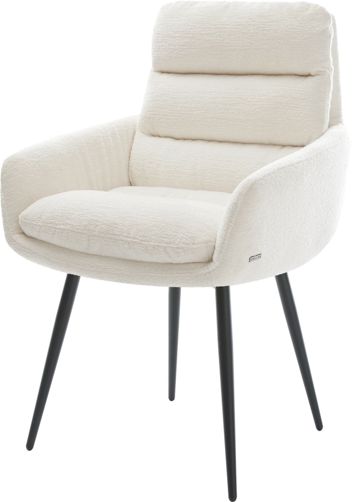 DELIFE Polsterstuhl Abelia-Flex, mit Armlehnen 4-Fuß konisch Schwarz Bouclé Soft Beige