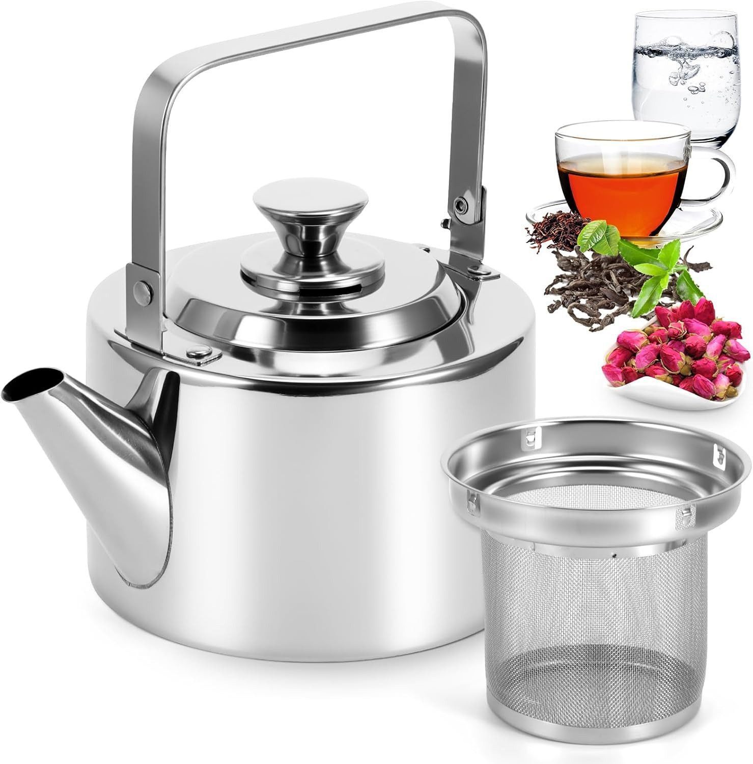 FELIXLEO Teekanne 1.5l Teekanne Edelstahl Wasserkessel Induktion Mit Sieb Camping, (1-St)