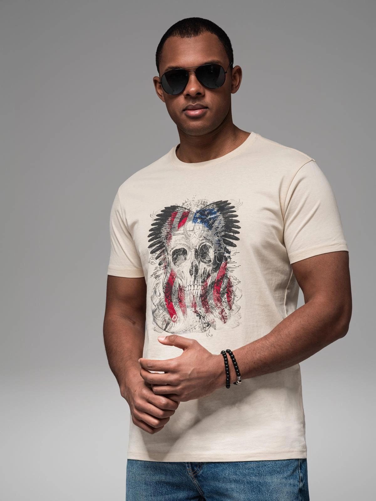 OMBRE Print-Shirt Baumwoll-T-Shirt mit Rock-Print für Herren