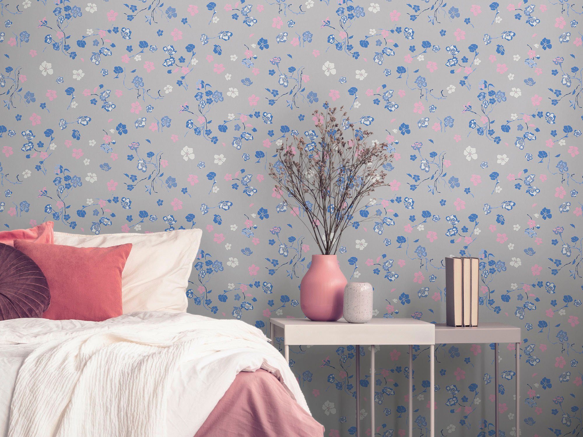 Floral Designer strukturiert, walls of extravagant verspielt House Kunst Turnowsky blau (1 Blumentapete, St), matt, Vliestapete living