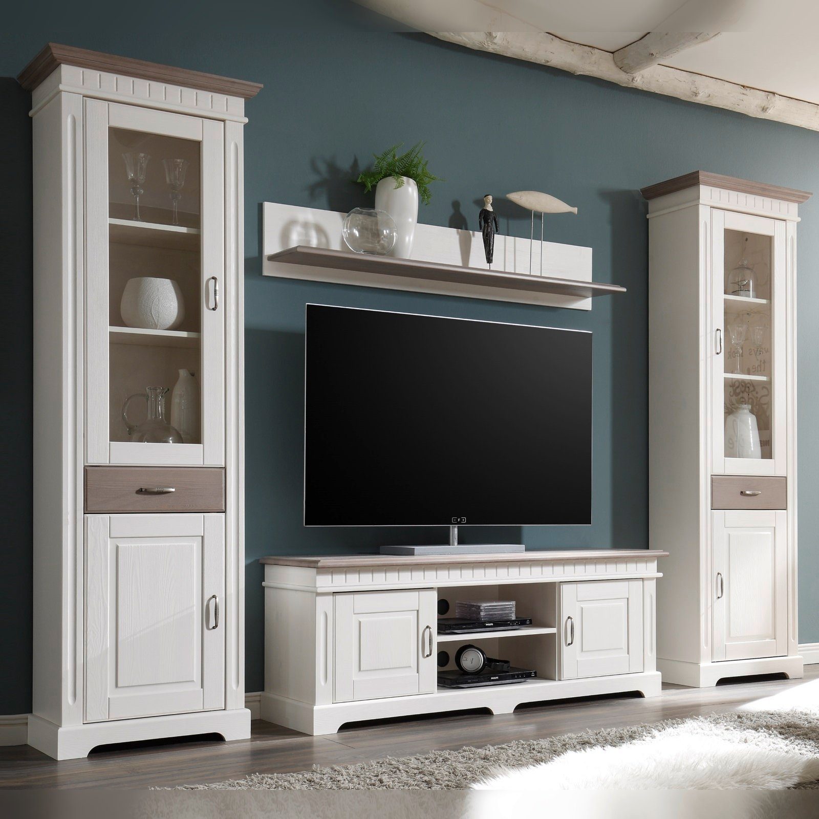 Empinio24 Wandboard Cordoba, Wandregal Breite 140 cm, Kiefer massiv weiss grau