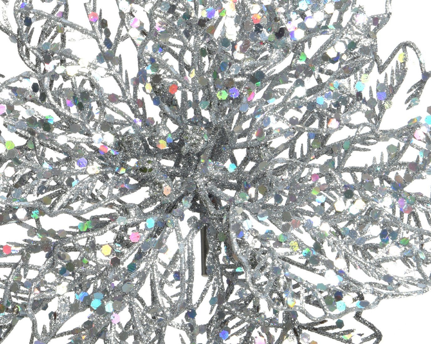 Decoris season decorations auf Clip Blume - Kunststoff Weihnachtsbaumklammer, silber 23cm Weihnachtsstern