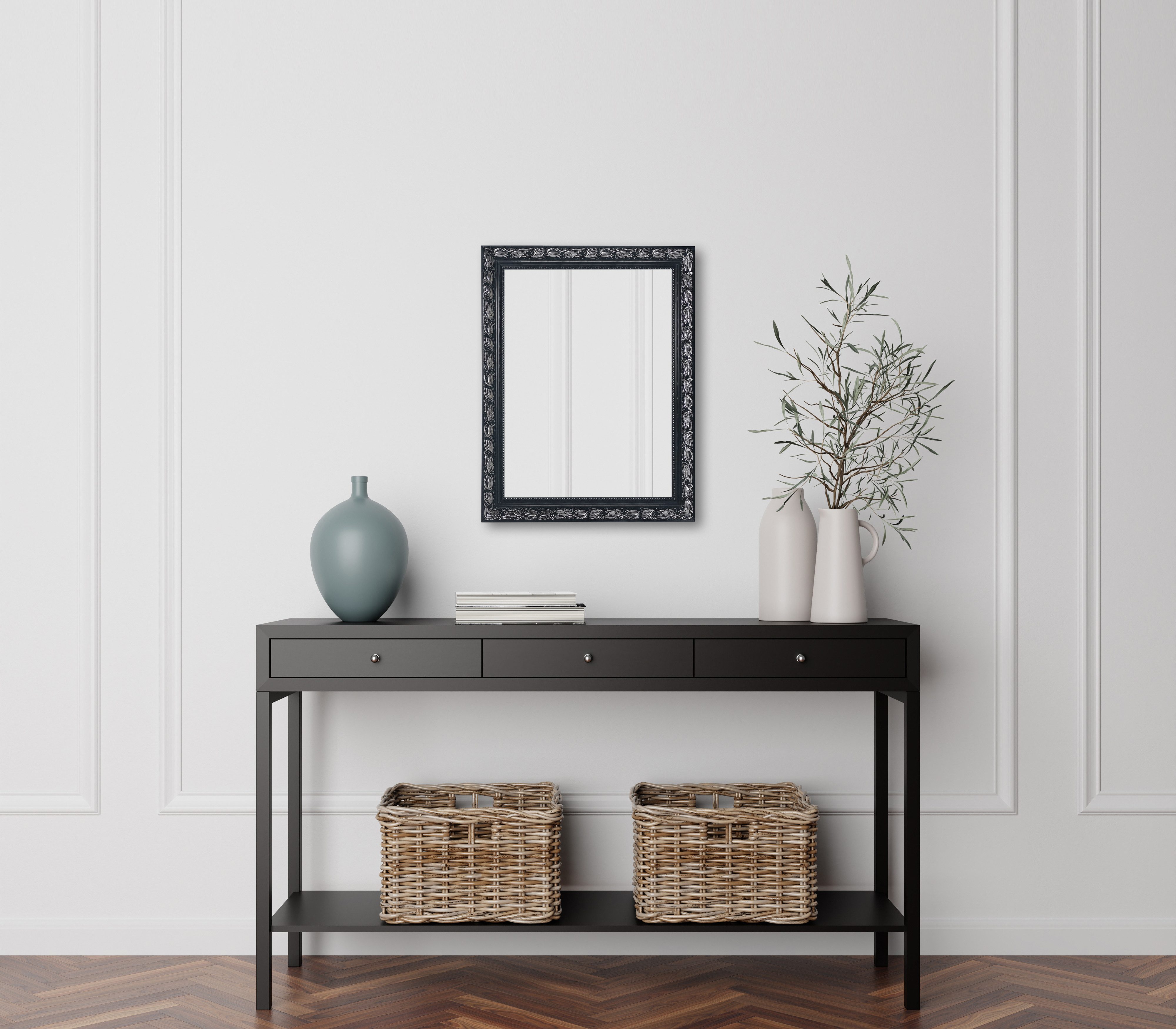 furnling Dekospiegel Tarifa (1-St), mit schwarz-silbernem Zierrahmen aus MDF, Barockspiegel, Breite 55 cm