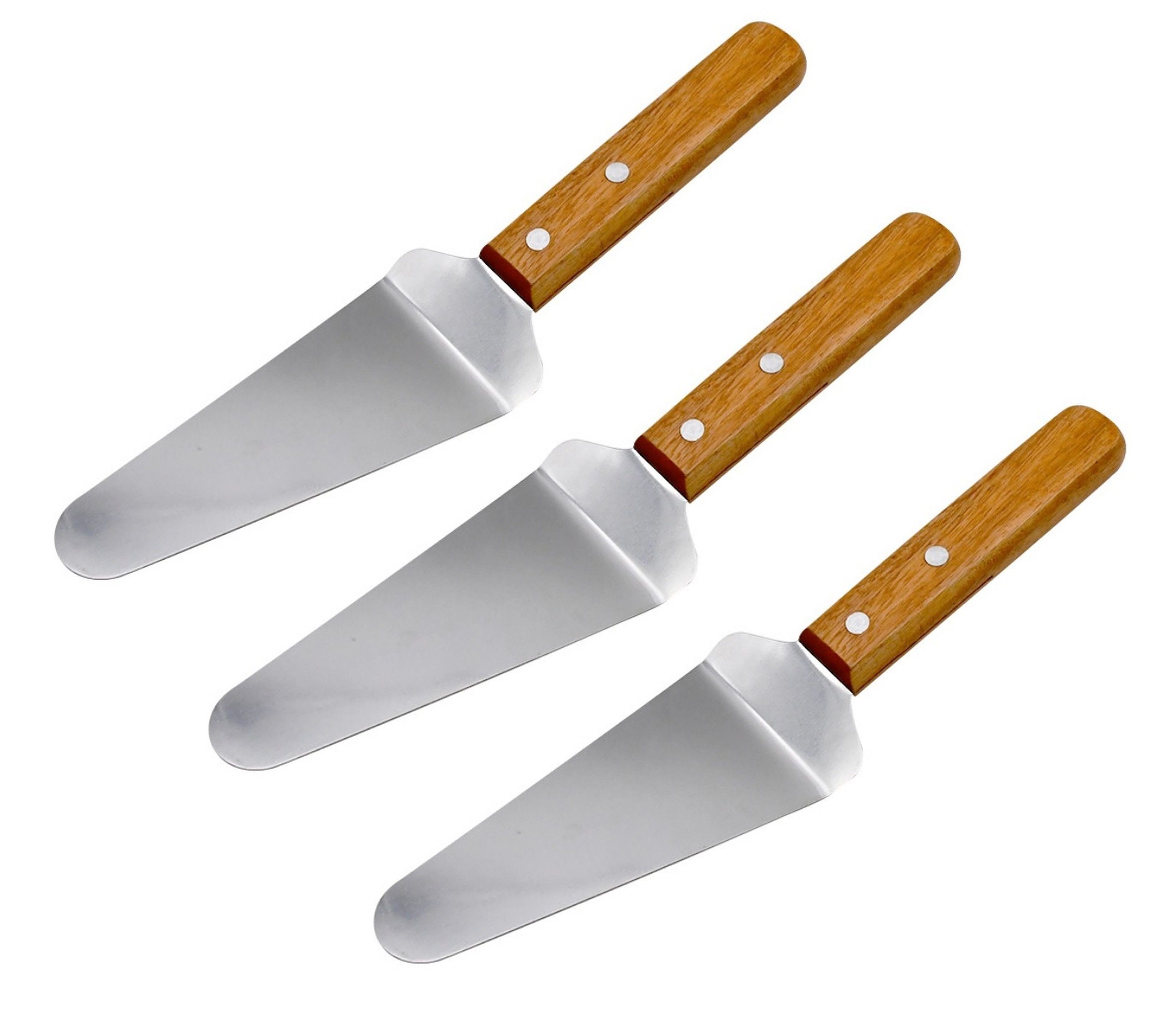 Pizzaschneider 3er Set Pfannenwender aus Edelstahl, Fleischwender mit Holzgriff