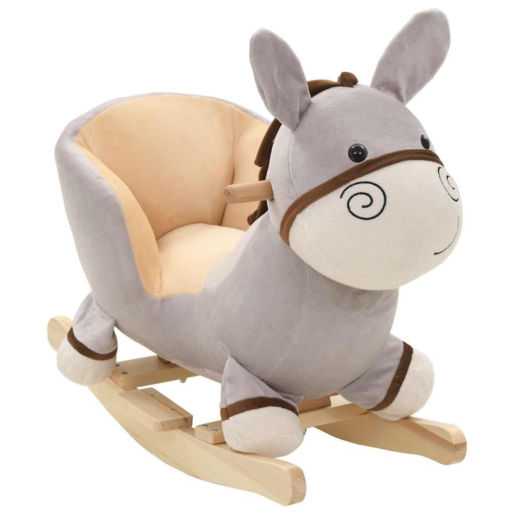 vidaXL Schaukeltier Schaukeltier Esel mit Rückenlehne Plüsch 60x32x55 cm Grau, Schaukeltier Esel Plüsch Schaukelpferd Kinder Baby Schaukelspielzeug