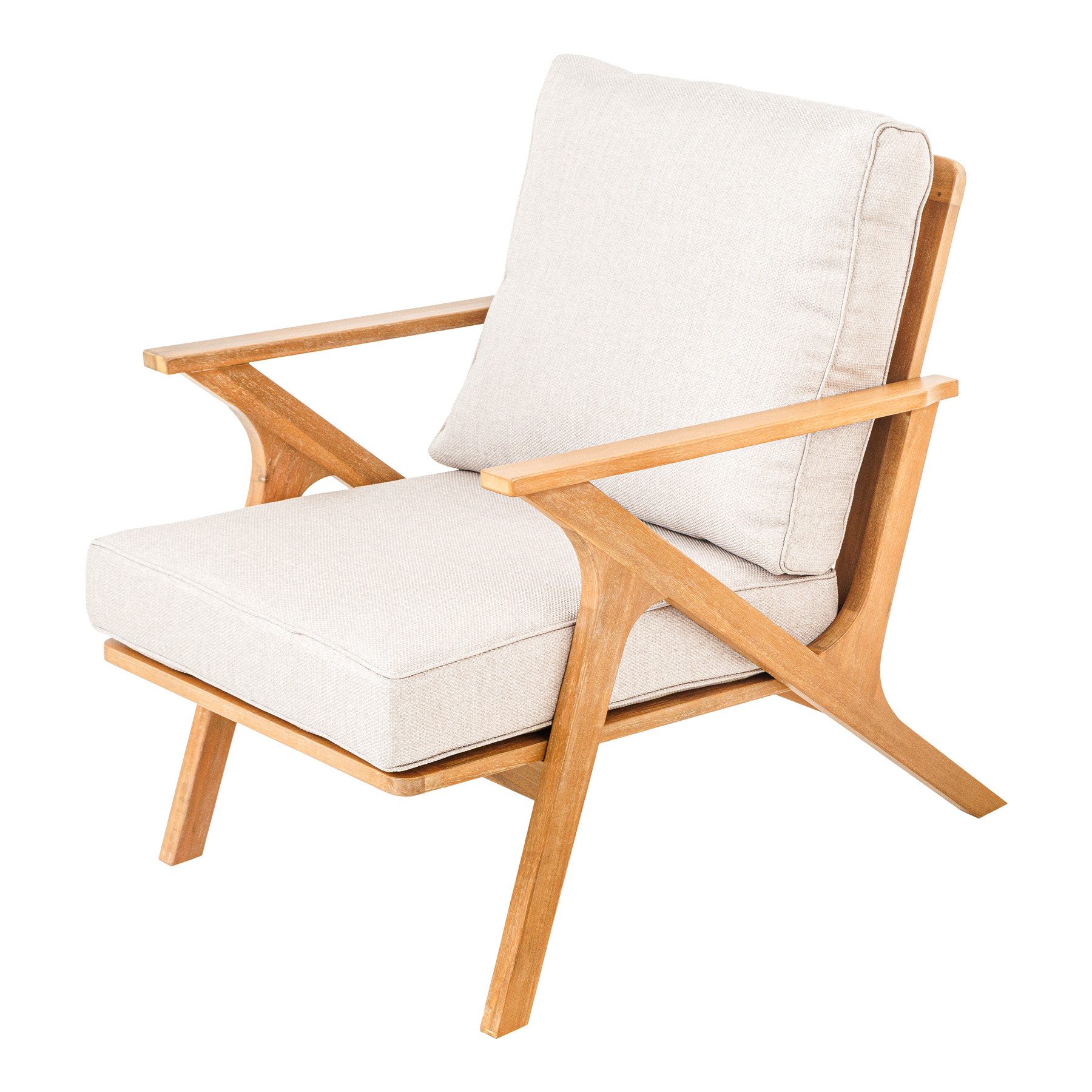 riess-ambiente Gartensessel COMFORT LINE natur beige · wetterfester Loungesessel aus Akazienholz (Einzelartikel, 1-St), Outdoor · Armlehnenstuhl · inklusive 2 Sitzkissen · Balkon · Terasse