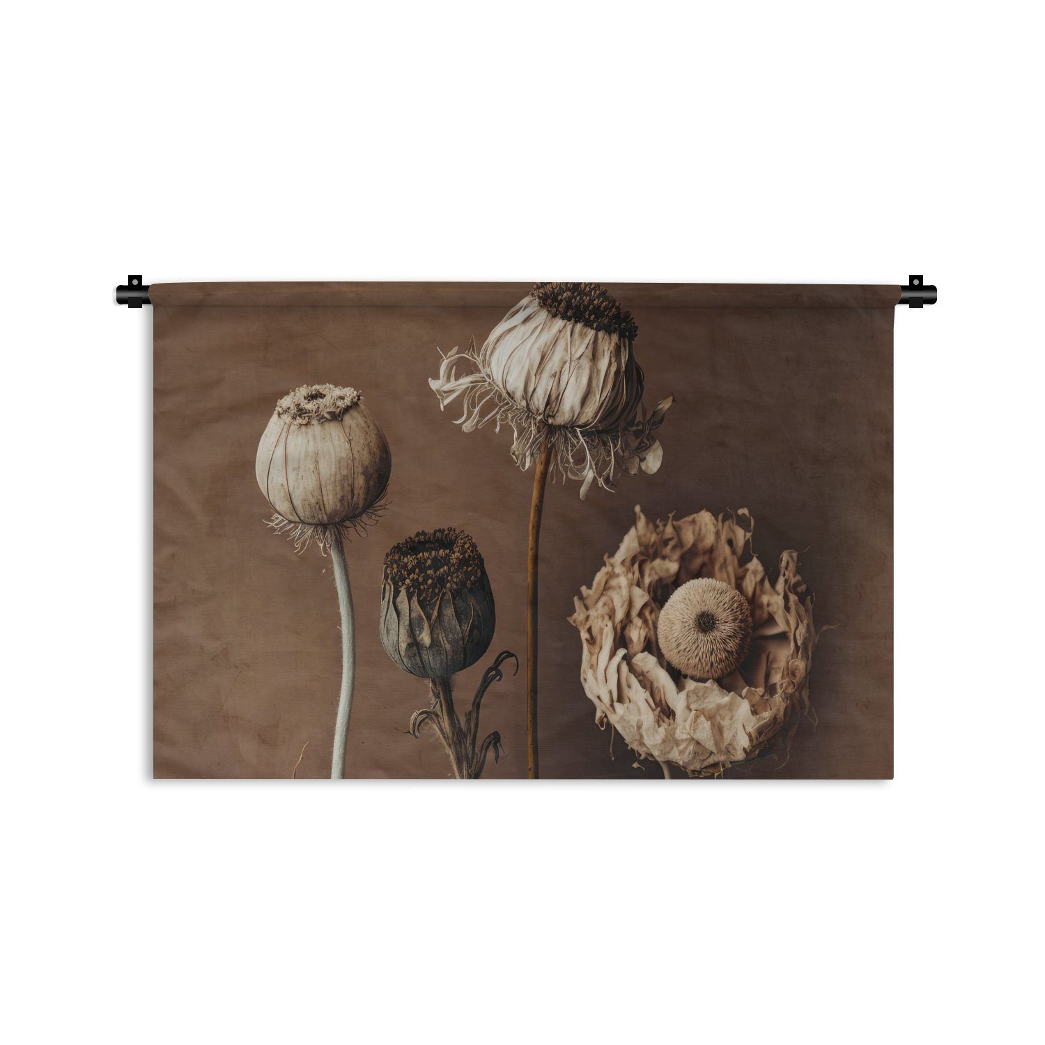 MuchoWow Wanddekoobjekt Blumen - Pflanzen - Trockenblumen - Braun, Wanddeko für Wohnzimmer, Schlafzimmer, Kleid, Wandbehang, Kinderzimmer