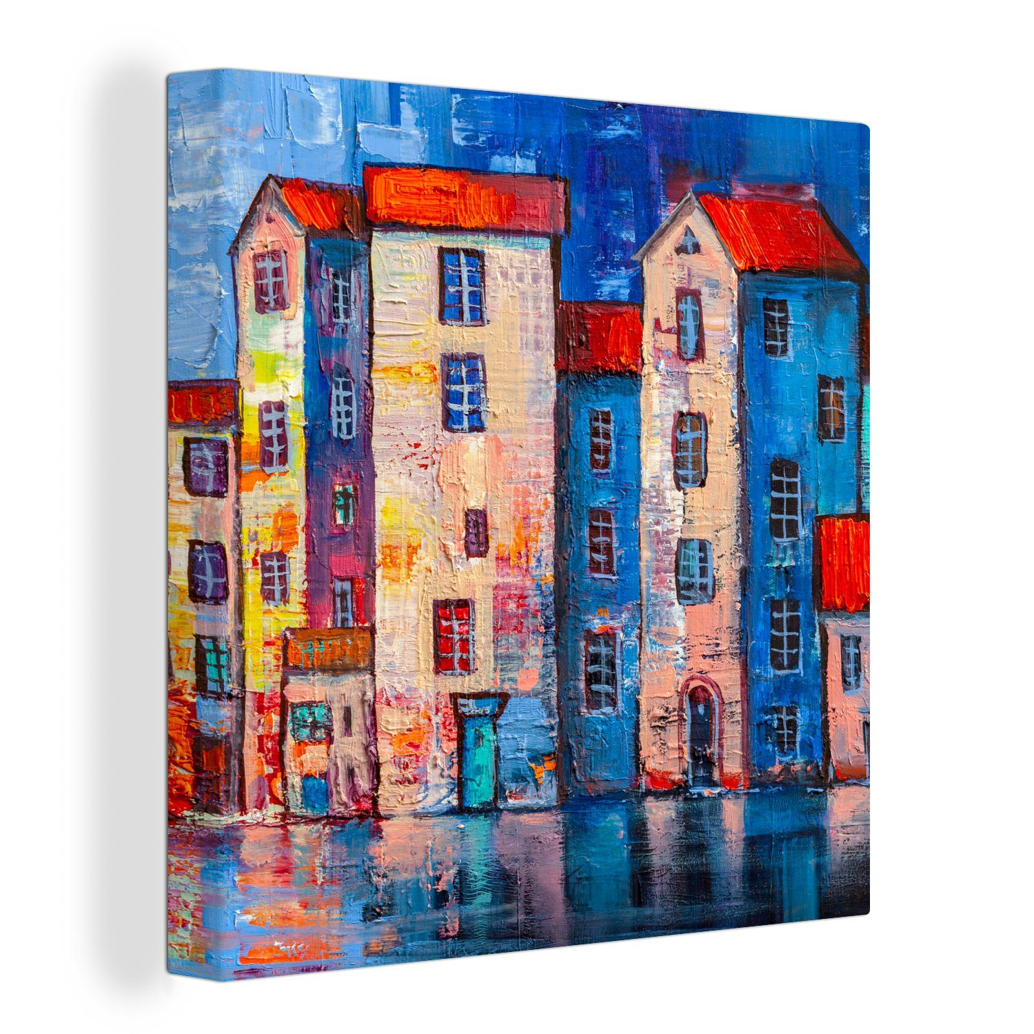 OneMillionCanvasses® Gemälde Gemälde - Ölfarbe - Haus - Wasser, (1 St), Leinwand Bilder für Wohnzimmer Schlafzimmer