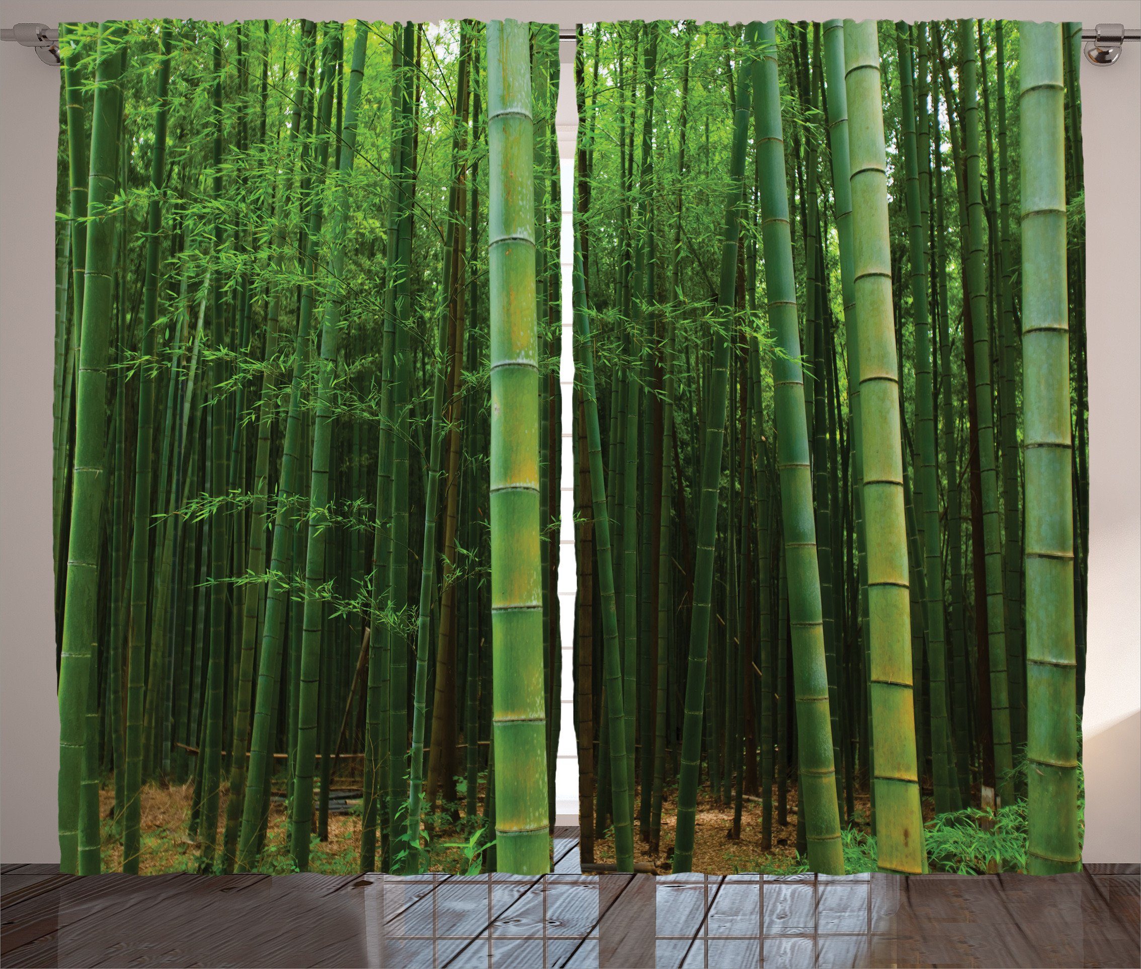 Gardine Schlafzimmer Kräuselband Vorhang mit Schlaufen und Haken, Abakuhaus, Grün Exotische Bambus-Wald