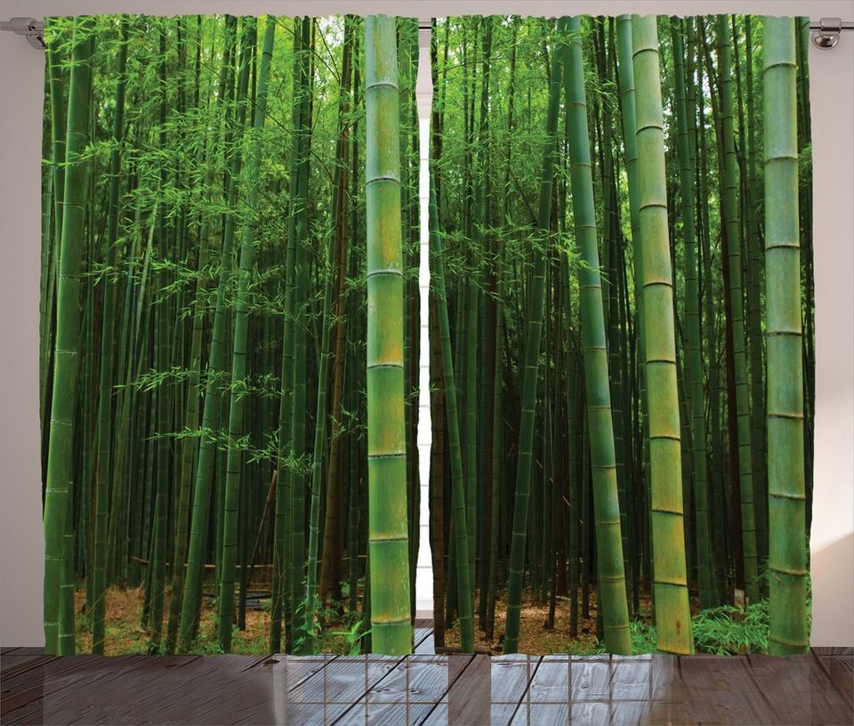 Exotische Bambus-Wald mit Kräuselband und Schlafzimmer Vorhang Gardine Grün Schlaufen Haken, Abakuhaus,