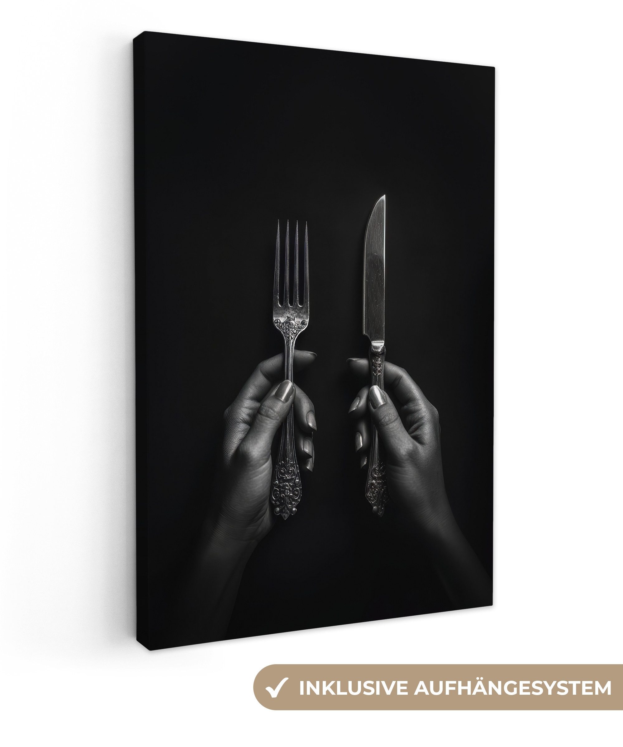 OneMillionCanvasses® Leinwandbild Besteck - Schwarz - günstig online kaufen