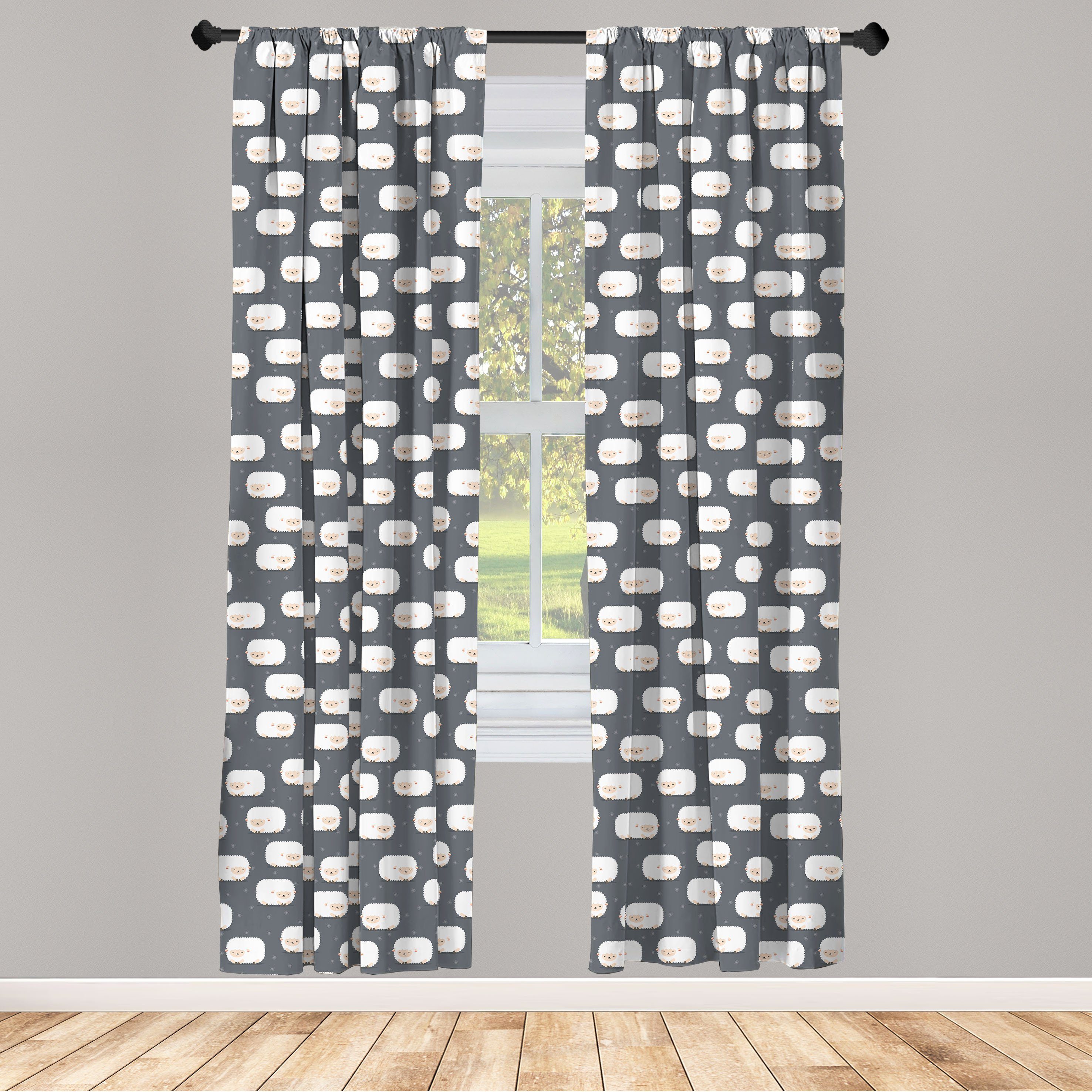 Gardine Vorhang für Wohnzimmer Schlafzimmer Dekor, Abakuhaus, Microfaser, Schaf Bedtime Childish Design-Lämmer