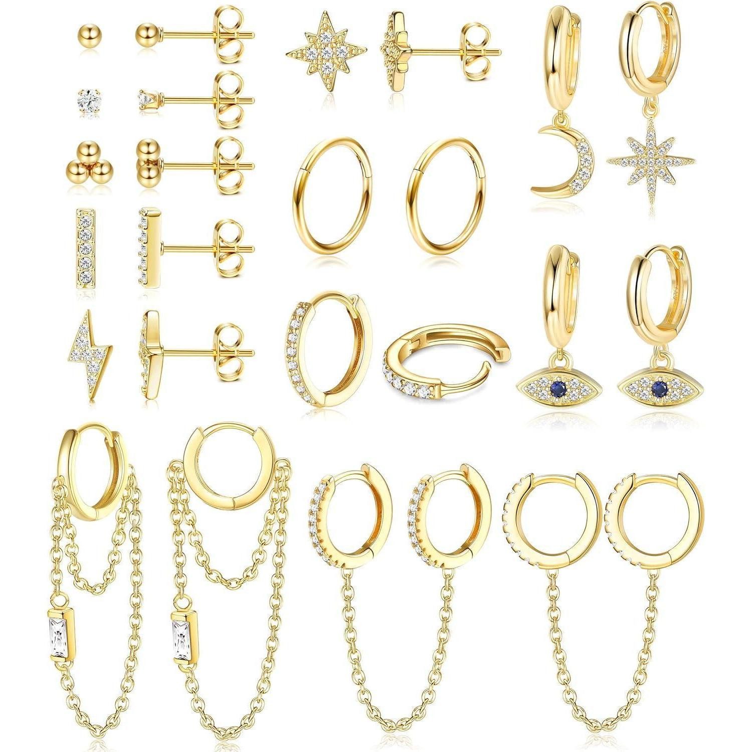 LuxusKollektion Ohrring und Ketten Set 12Paar Kleine Ohrstecker Damen Set E günstig online kaufen