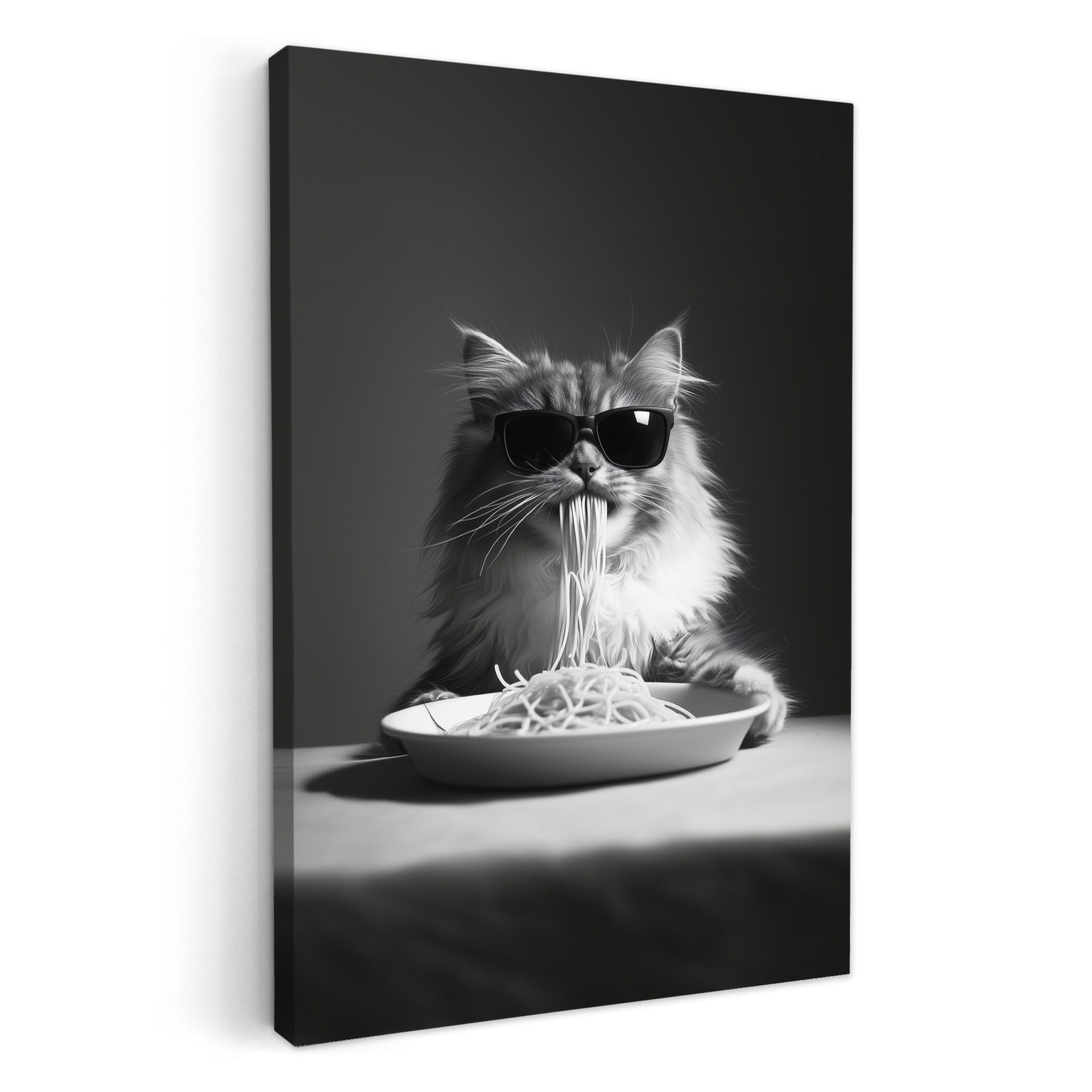 OneMillionCanvasses® Leinwandbild Langhaarkatze - Sonnenbrille - Spaghetti günstig online kaufen