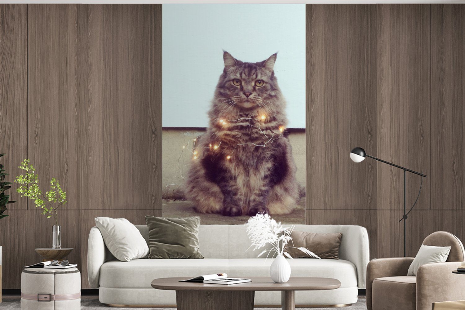 Schlafzimmer MuchoWow Beleuchtung Wohnzimmer Küche, Matt, für Schöne St), bedruckt, (2 für Maine Fototapete Fototapete Coon die Katze, Vliestapete