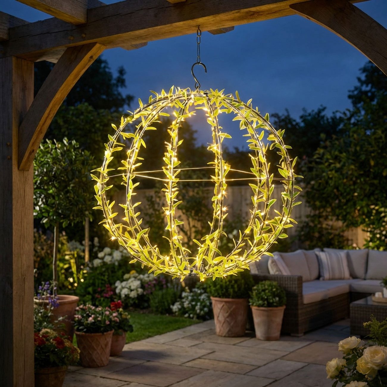 shop'n smile ideoon Hängeleuchte Solar Leuchtkugel Gartenkugel Ø40cm Blätterdesign 144 LEDs 2 Lichtmodi, LEDs, Warmweiß, 2 Modi, Solarbetrieb & Dämmerungssensor IP44, Dekoleuchte