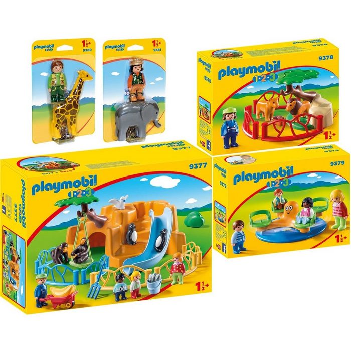 Playmobil® Spielbausteine 9377-78-79-80-81 1.2.3 5er Set Zoo + Löwengehege + Karussell +