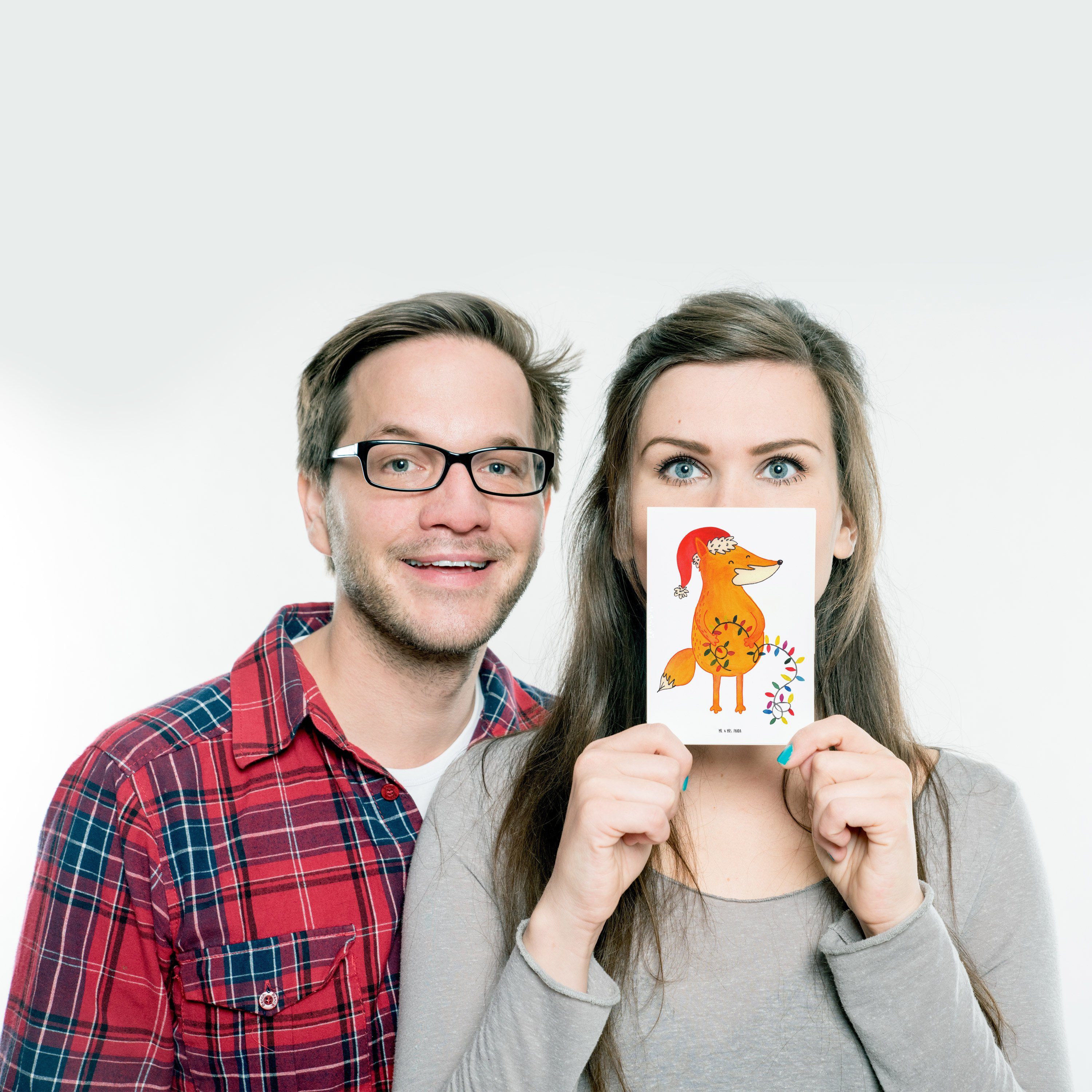 Mr. & Mrs. Panda Weiß Postkarte - Weihnachten - Ansichtskarte, Advent, Geschenk, Fuchs Wintermot