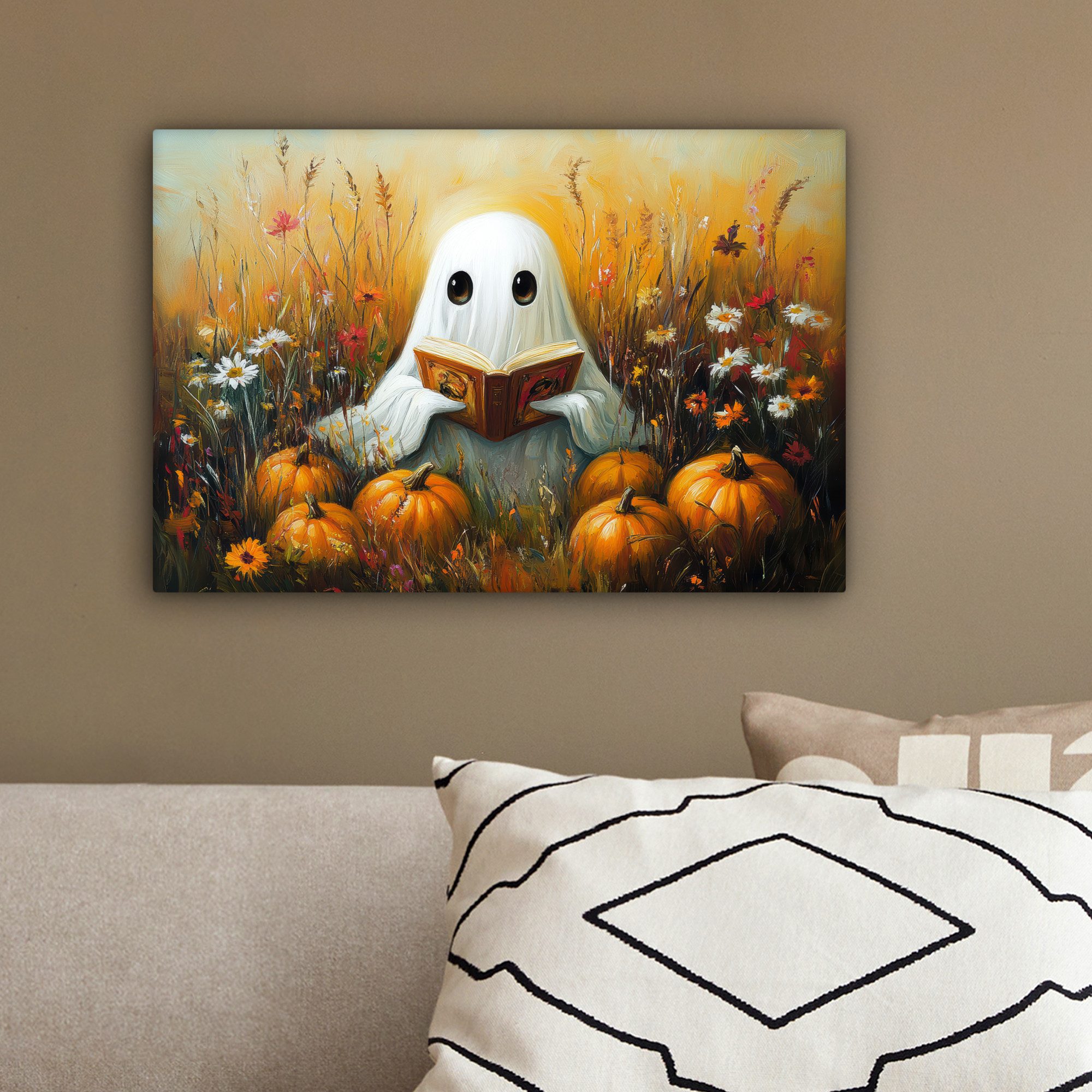 OneMillionCanvasses® Leinwandbild Halloween - Geist - Herbst - Kürbis - Blumen - Natur, Fotodruck (1 St), Leinwand Canvas Wandbild, Wanddekoration 20x30 cm – Bild 4 von 5