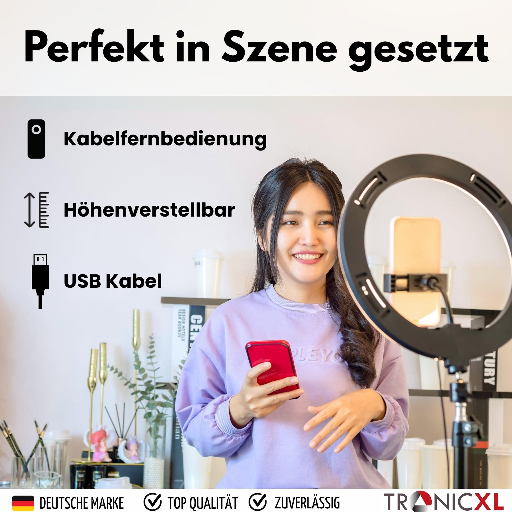 TronicXL Smartphone-Halterung RGB LED Ringlicht 210cm Stativ Ring Light mit Smartphone Halterung, (1-tlg., für TikTok YouTube Streaming Smartphone, Tripod Kamerastativ Handy Halter LiveStream Foto Video)
