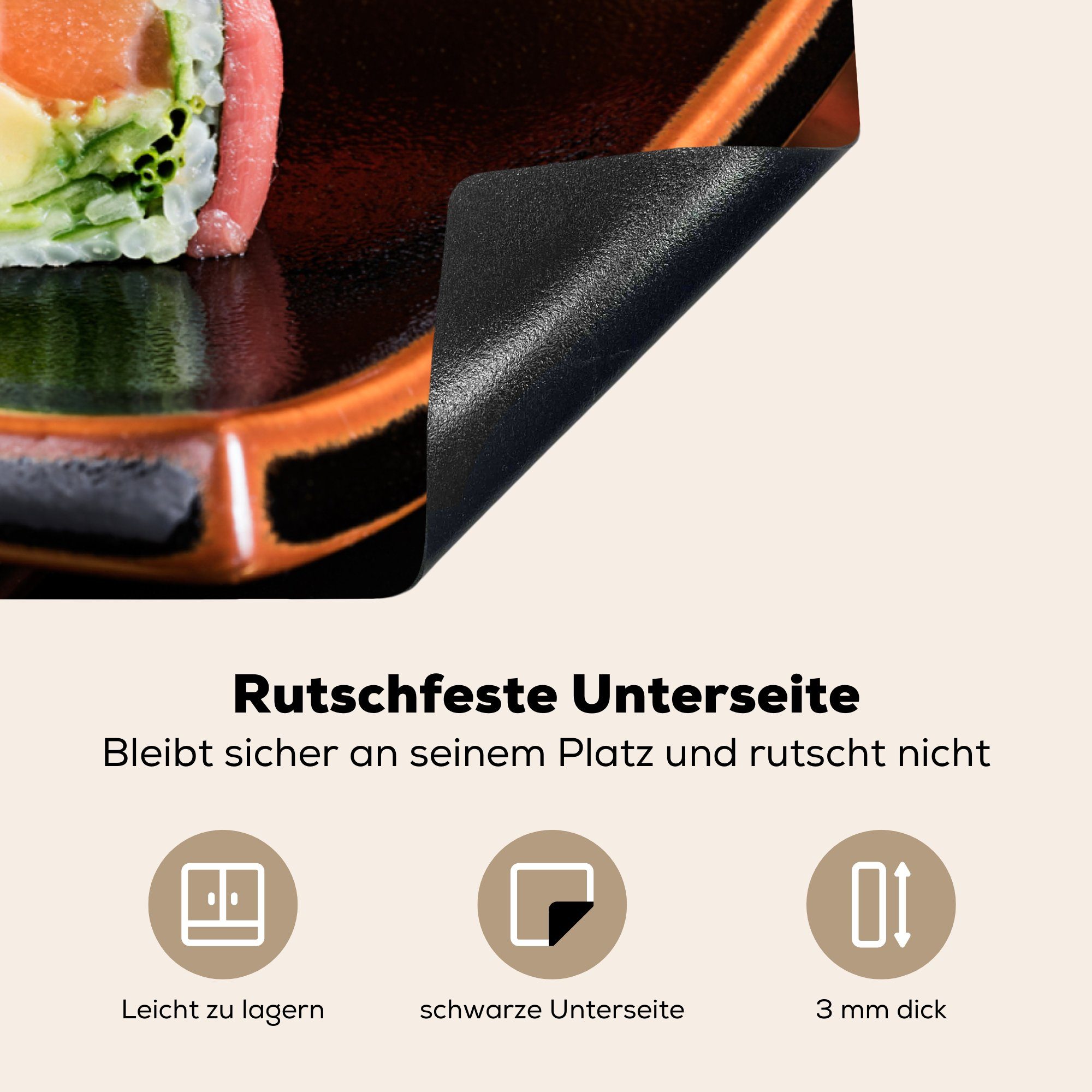 Schutz Induktionskochfeld tlg), cm, Luxuriöses MuchoWow die Vinyl, japanisches Sushi, Herdblende-/Abdeckplatte küche, für Ceranfeldabdeckung (1 81x52