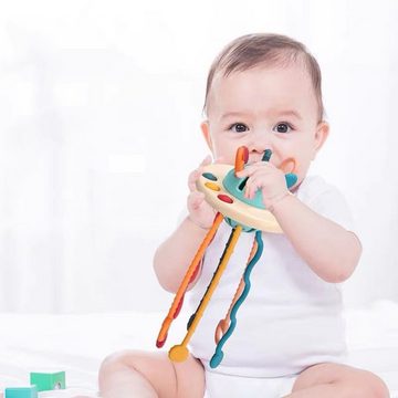 Fivejoy Zerrspielzeug Sensorisches Babyspielzeug 12-18 Monate, (UFO Silikon Zugschnur Zahnspielzeug für Babys Lebensmittelqualität Montessori-Spielzeug für 1 Jahr Feinmotorische Fähigkeiten Aktivitätsspielzeug)