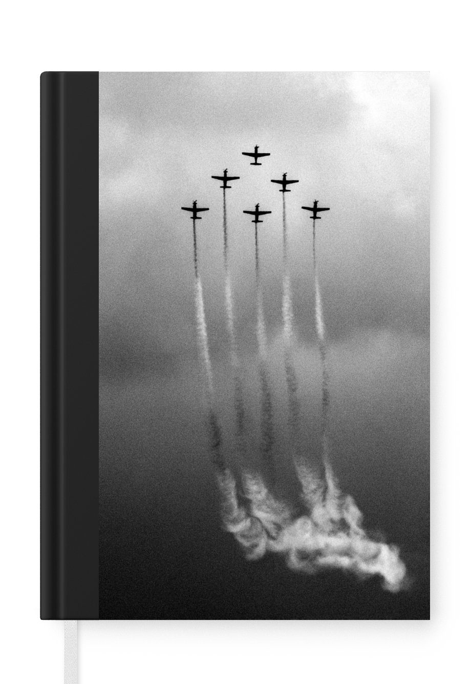 MuchoWow Notizbuch Vintage - Flugzeug - Himmel - Wolken - Schwarz und weiß, Journal, Merkzettel, Tagebuch, Notizheft, A5, 98 Seiten, Haushaltsbuch